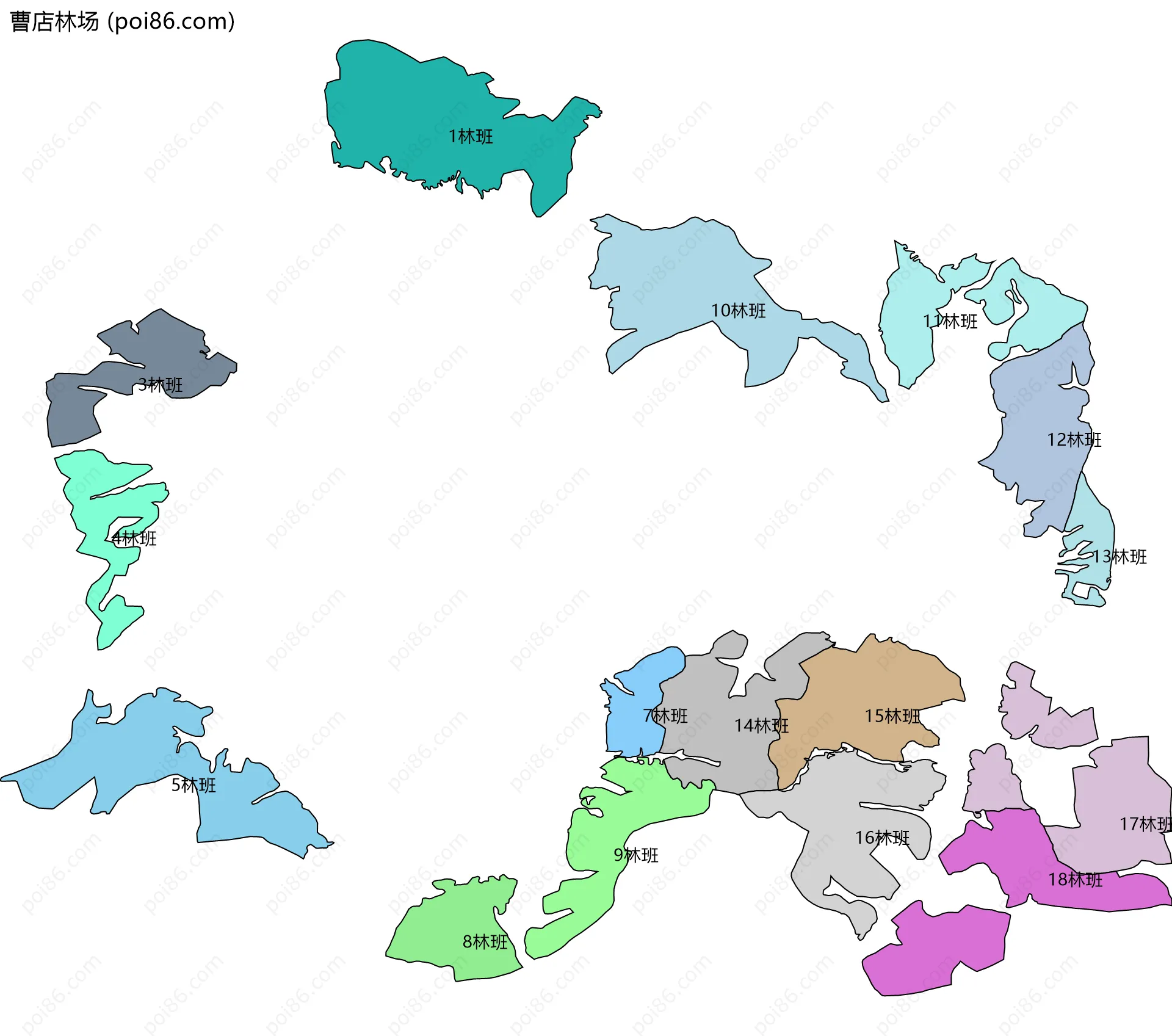 曹店林场边界地图(五级行政区划)