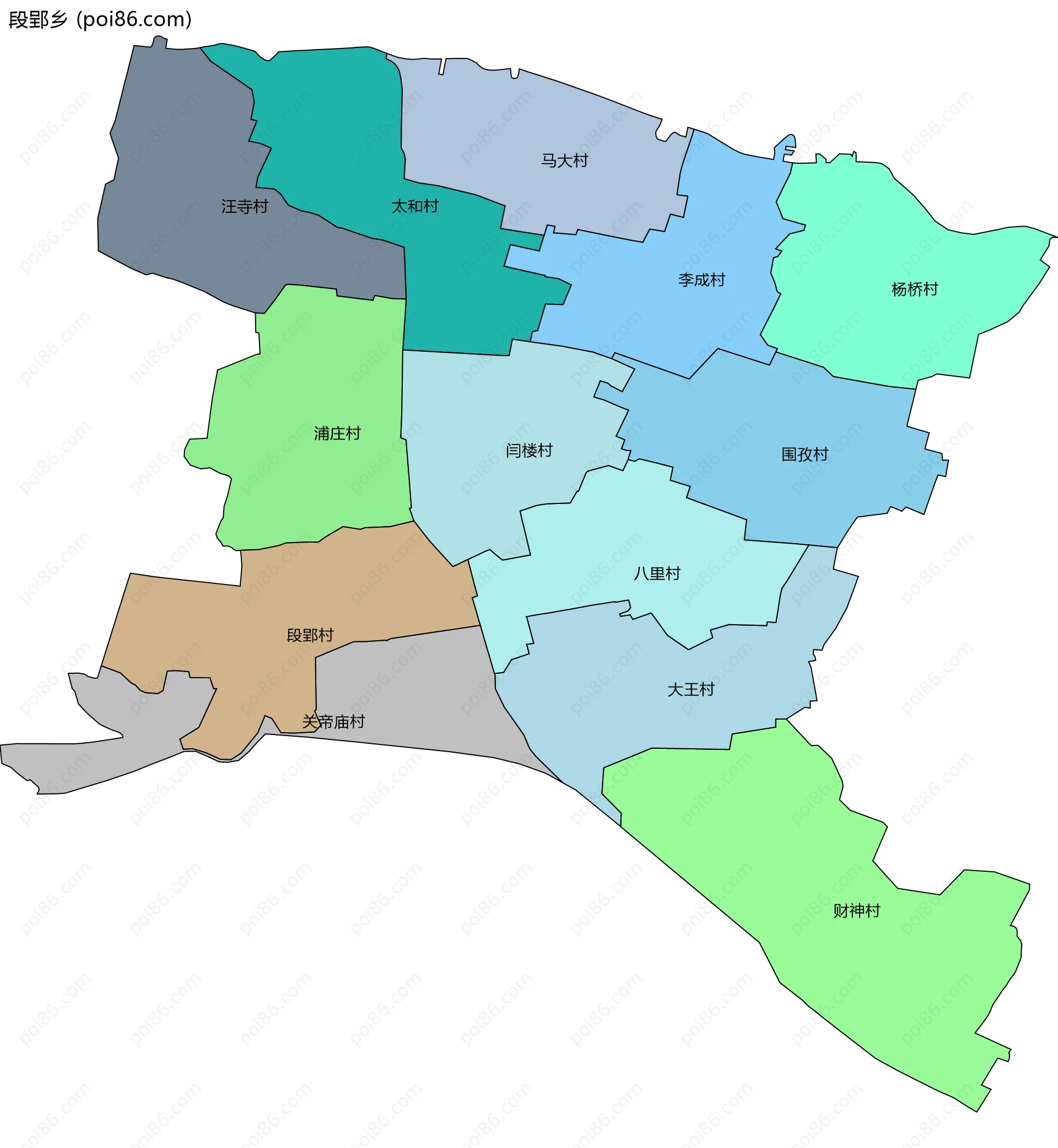 段郢乡边界地图(五级行政区划)