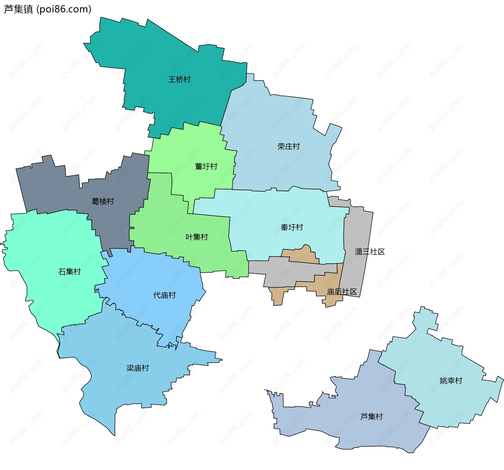 芦集镇边界地图(五级行政区划)