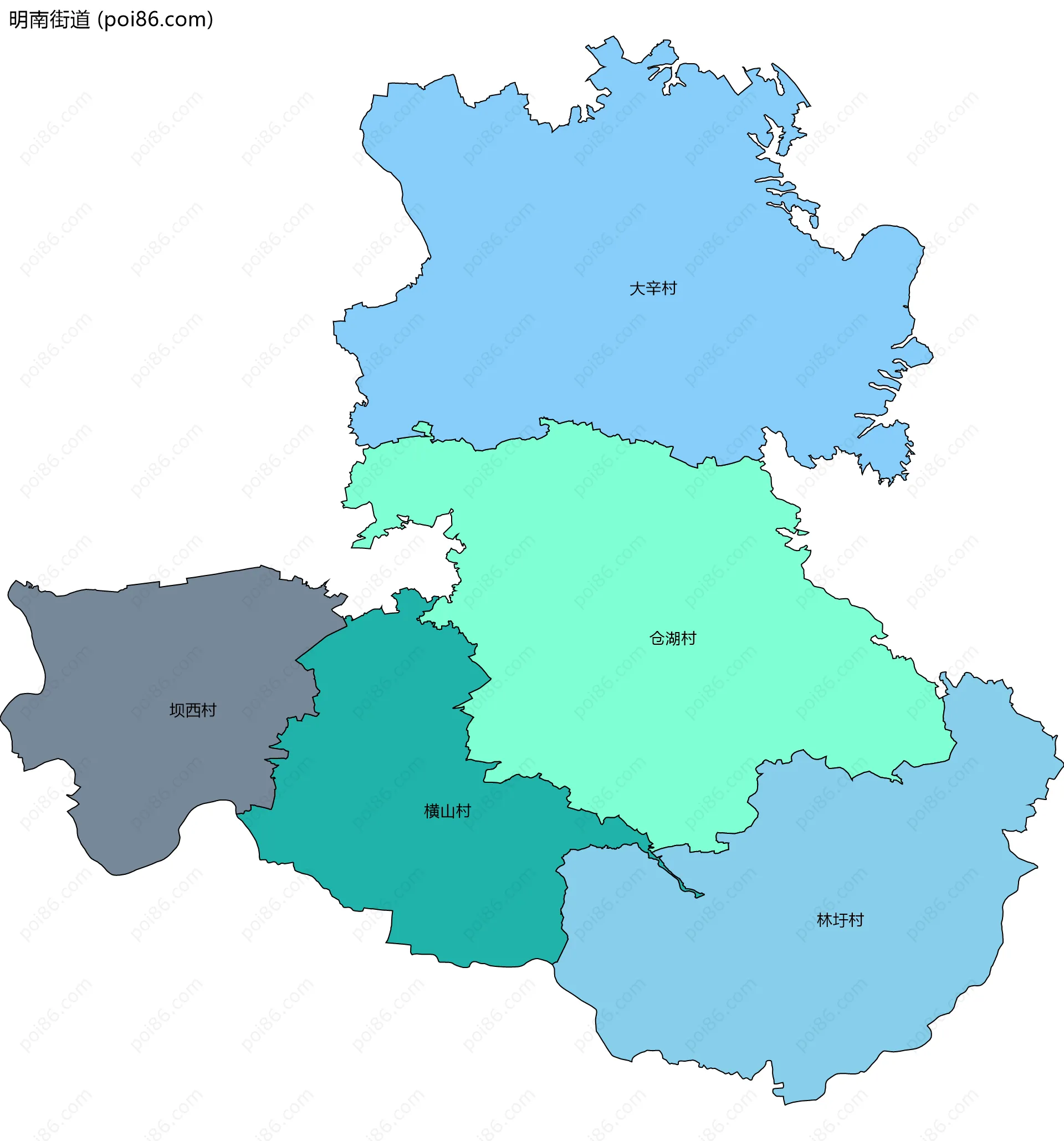 明南街道边界地图(五级行政区划)