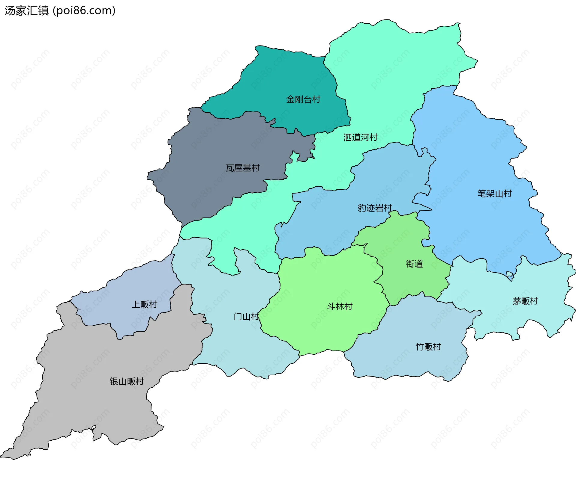 汤家汇镇边界地图(五级行政区划)