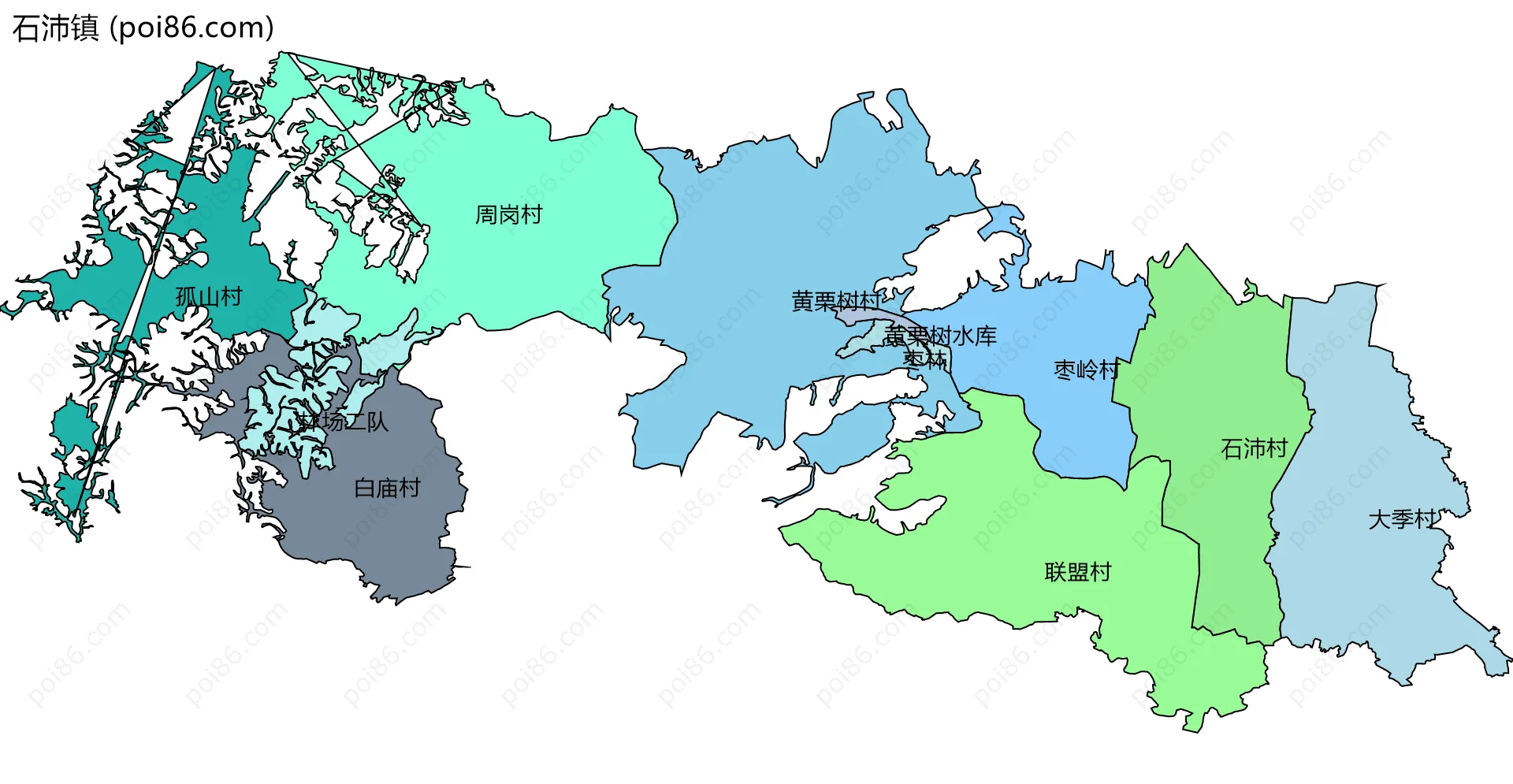 石沛镇边界地图(五级行政区划)