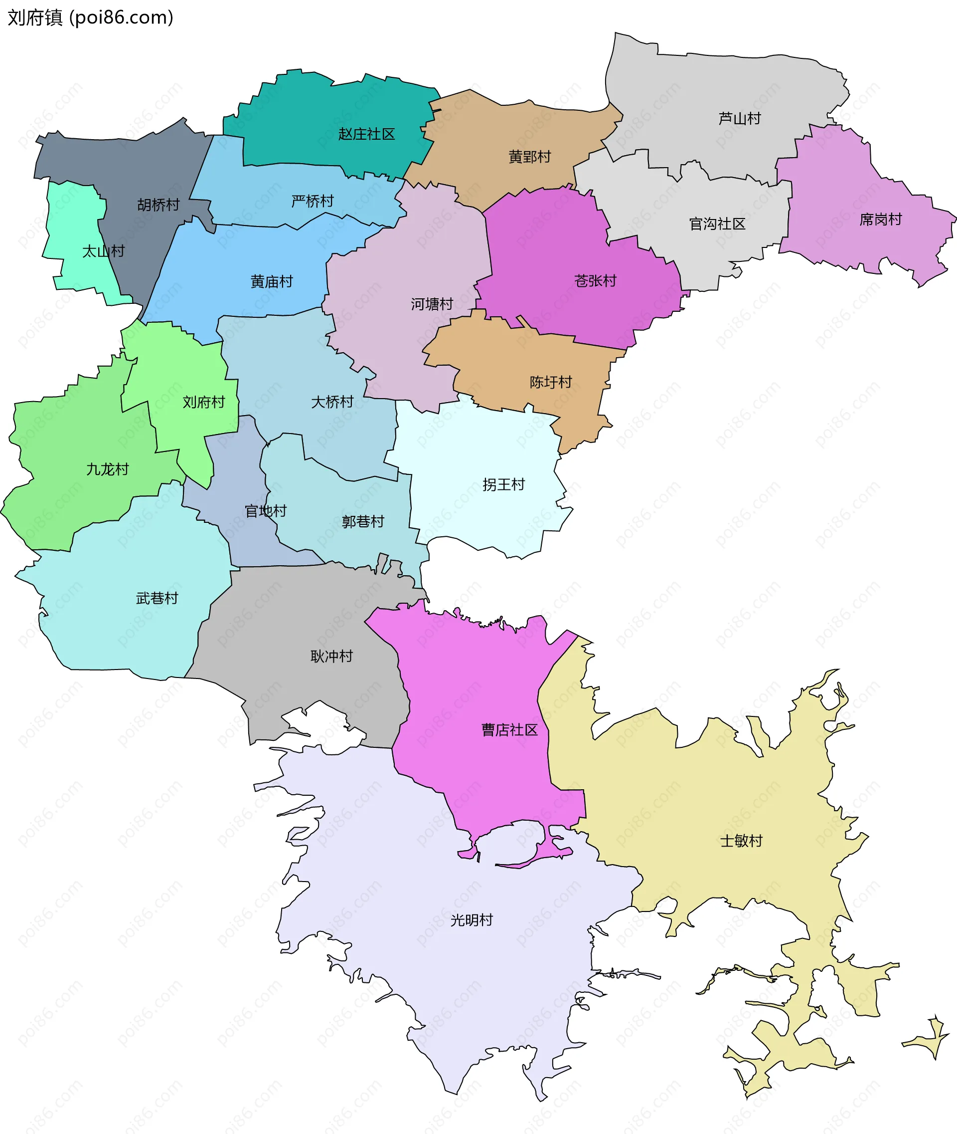 刘府镇边界地图(五级行政区划)