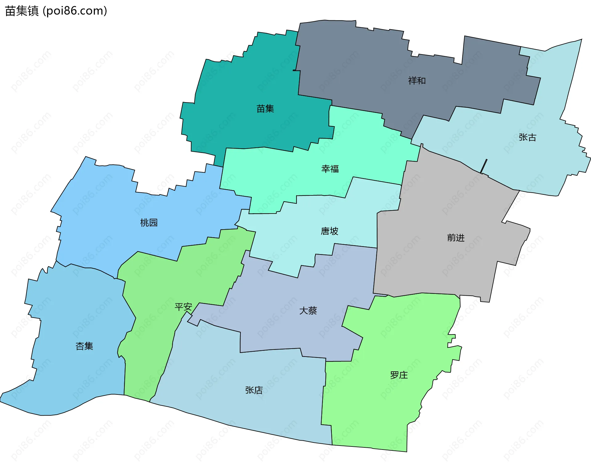 苗集镇边界地图(五级行政区划)