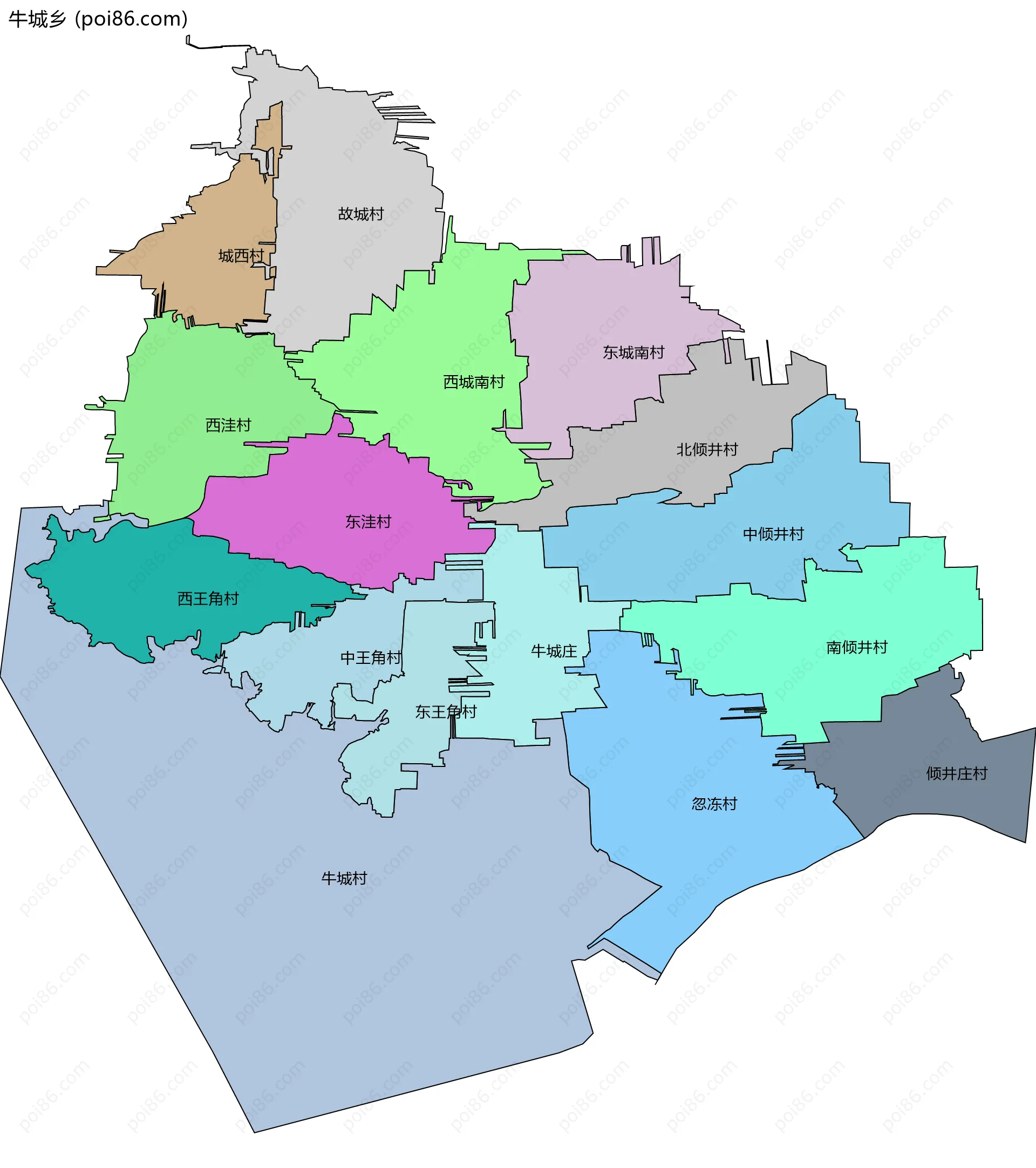 牛城乡边界地图(五级行政区划)