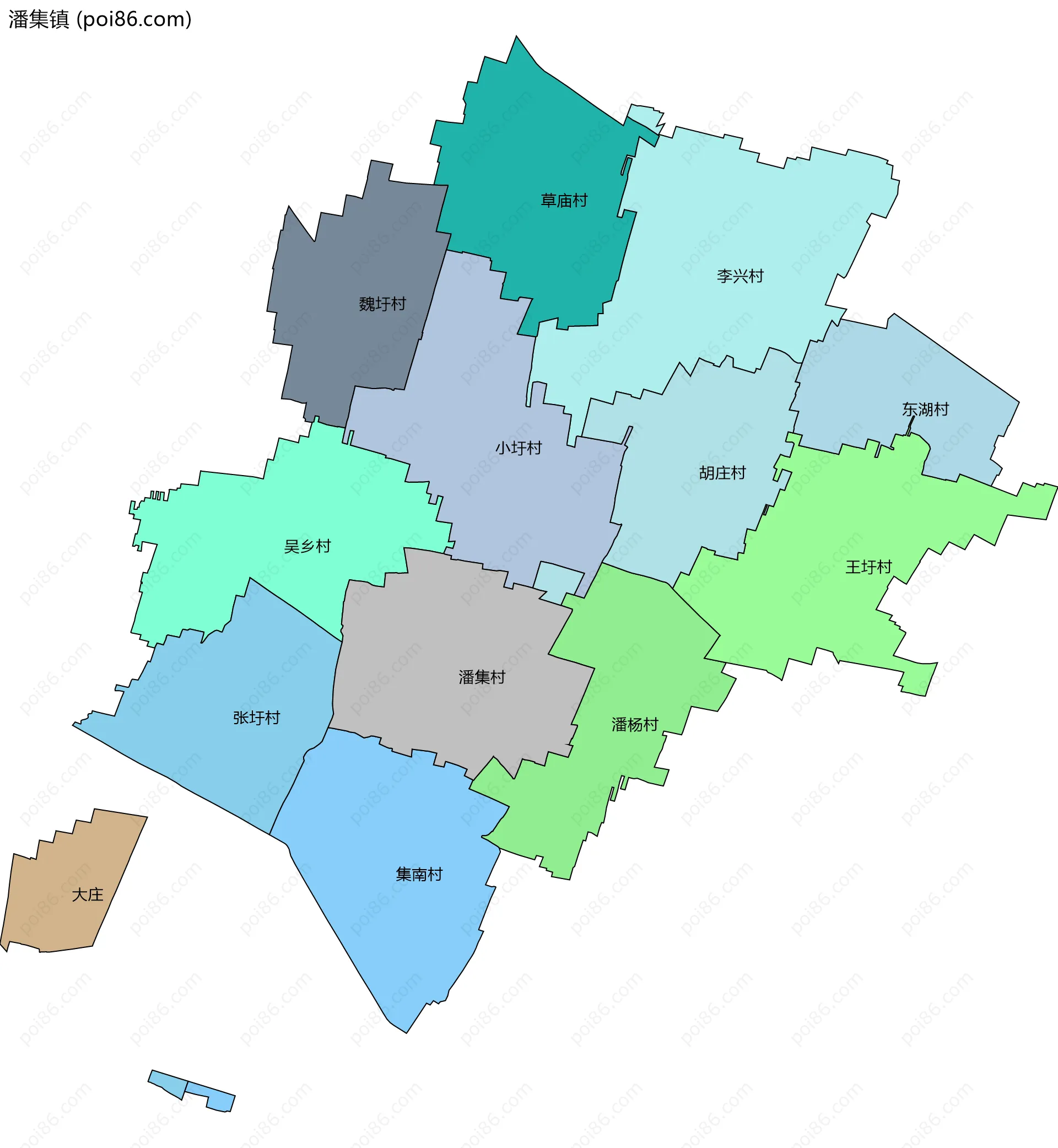 潘集镇边界地图(五级行政区划)