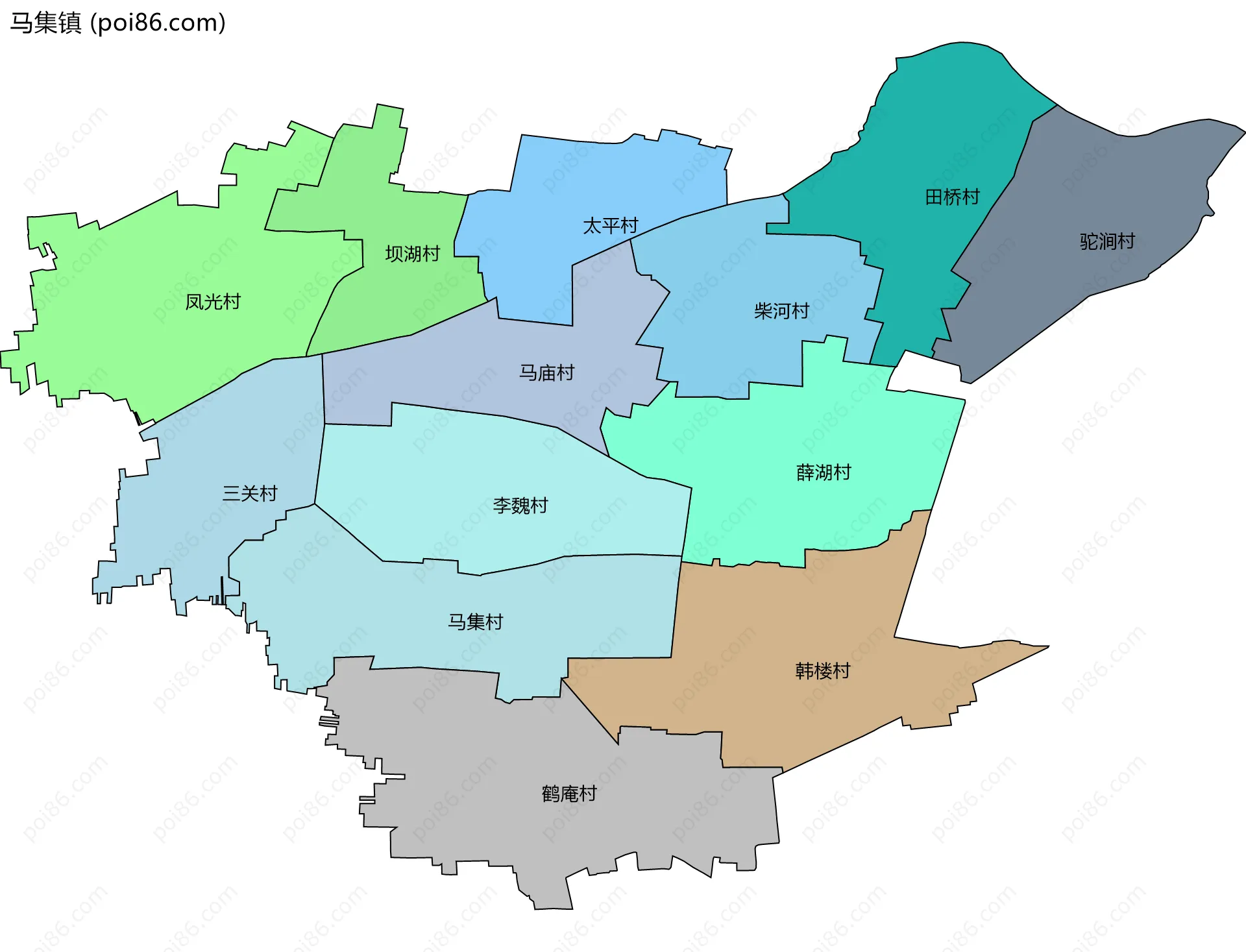 马集镇边界地图(五级行政区划)