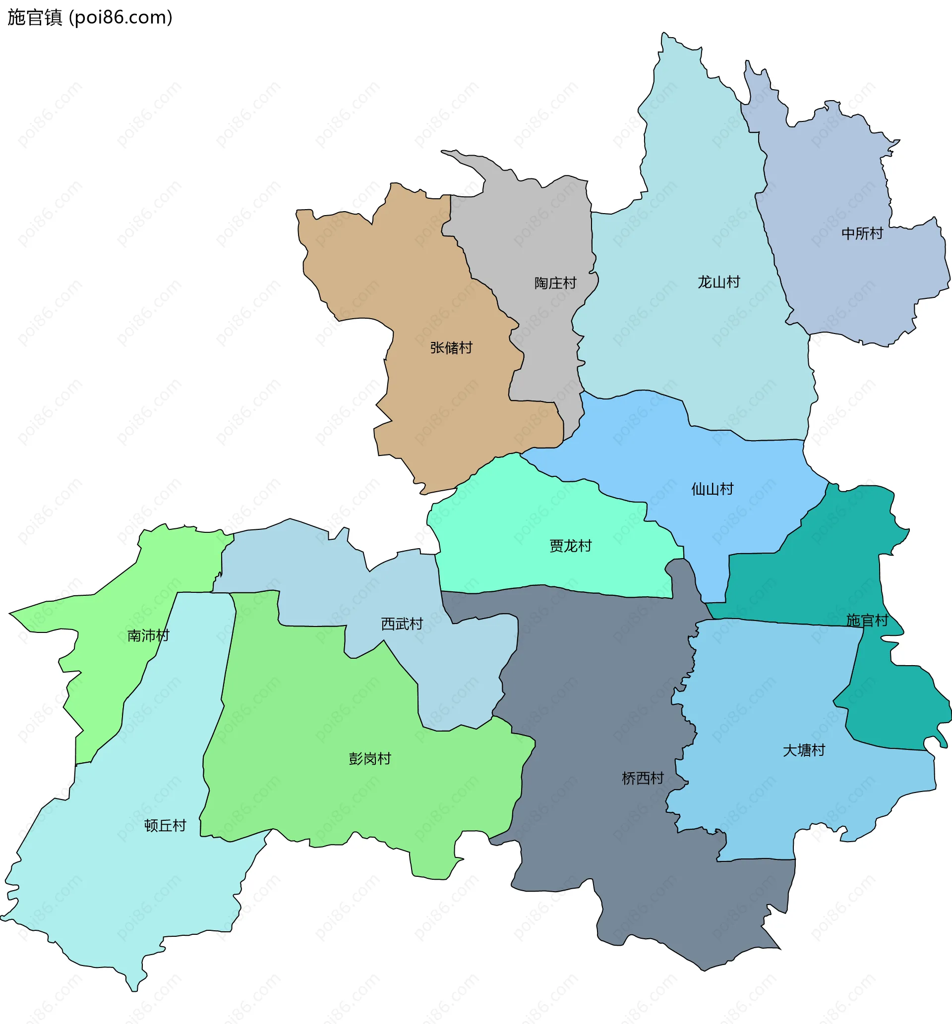 施官镇边界地图(五级行政区划)