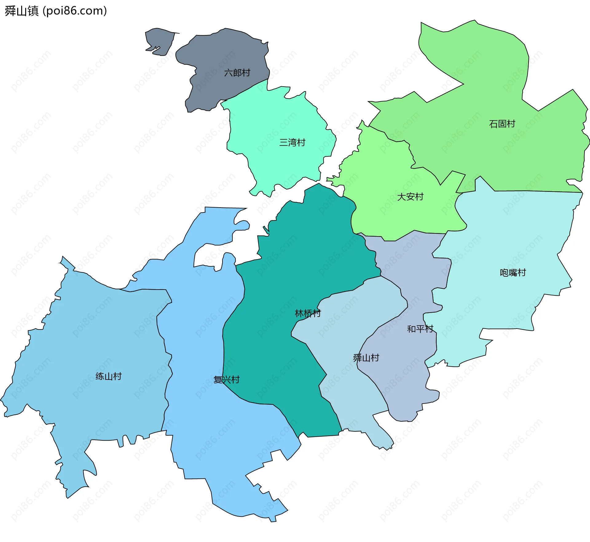 舜山镇边界地图(五级行政区划)