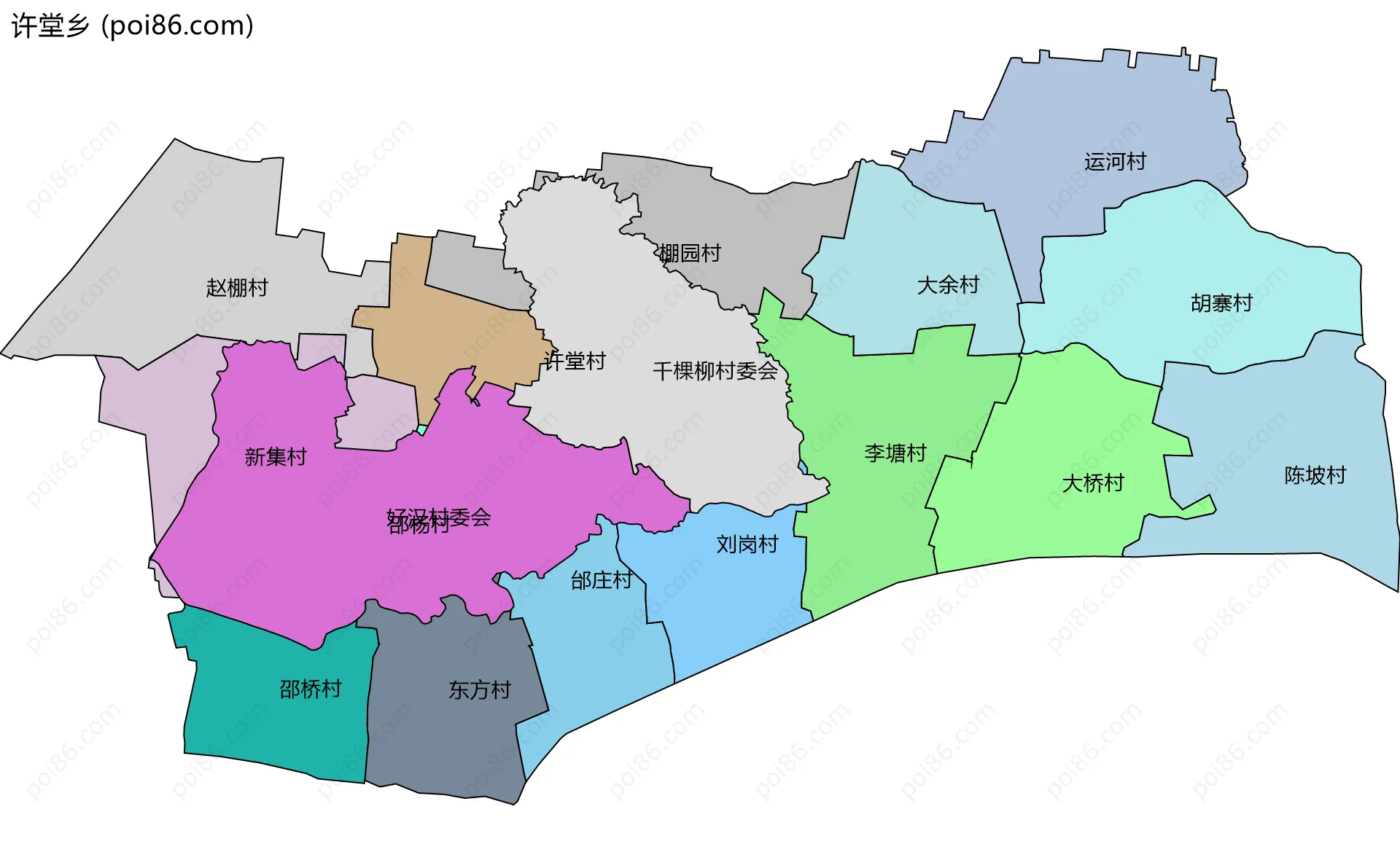 许堂乡边界地图(五级行政区划)