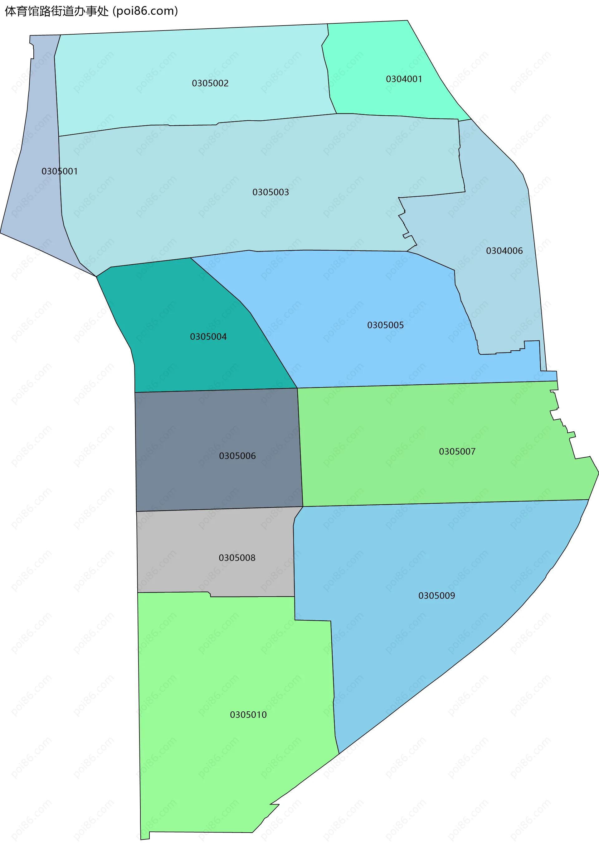 体育馆路街道办事处边界地图(五级行政区划)