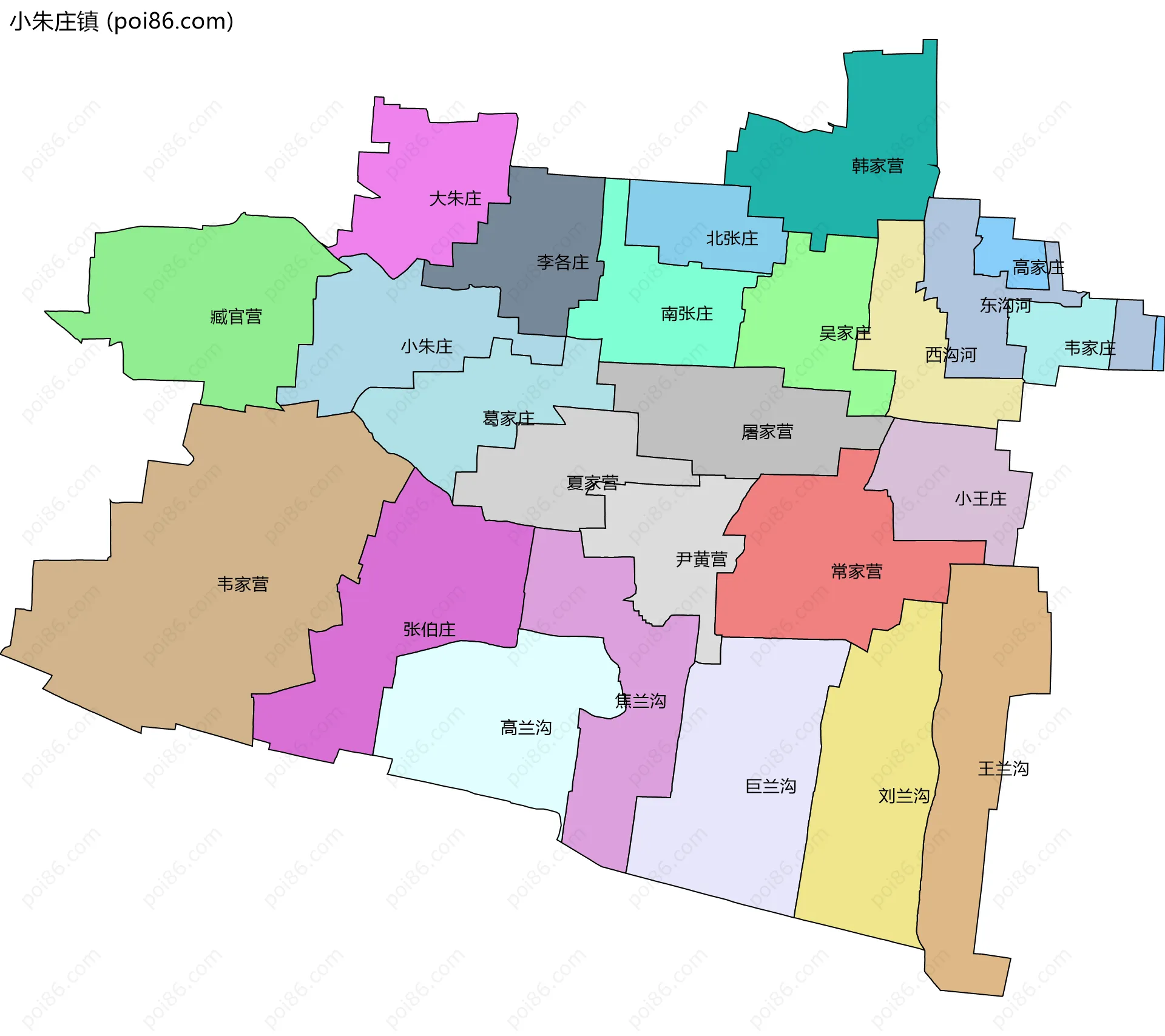 小朱庄镇边界地图(五级行政区划)