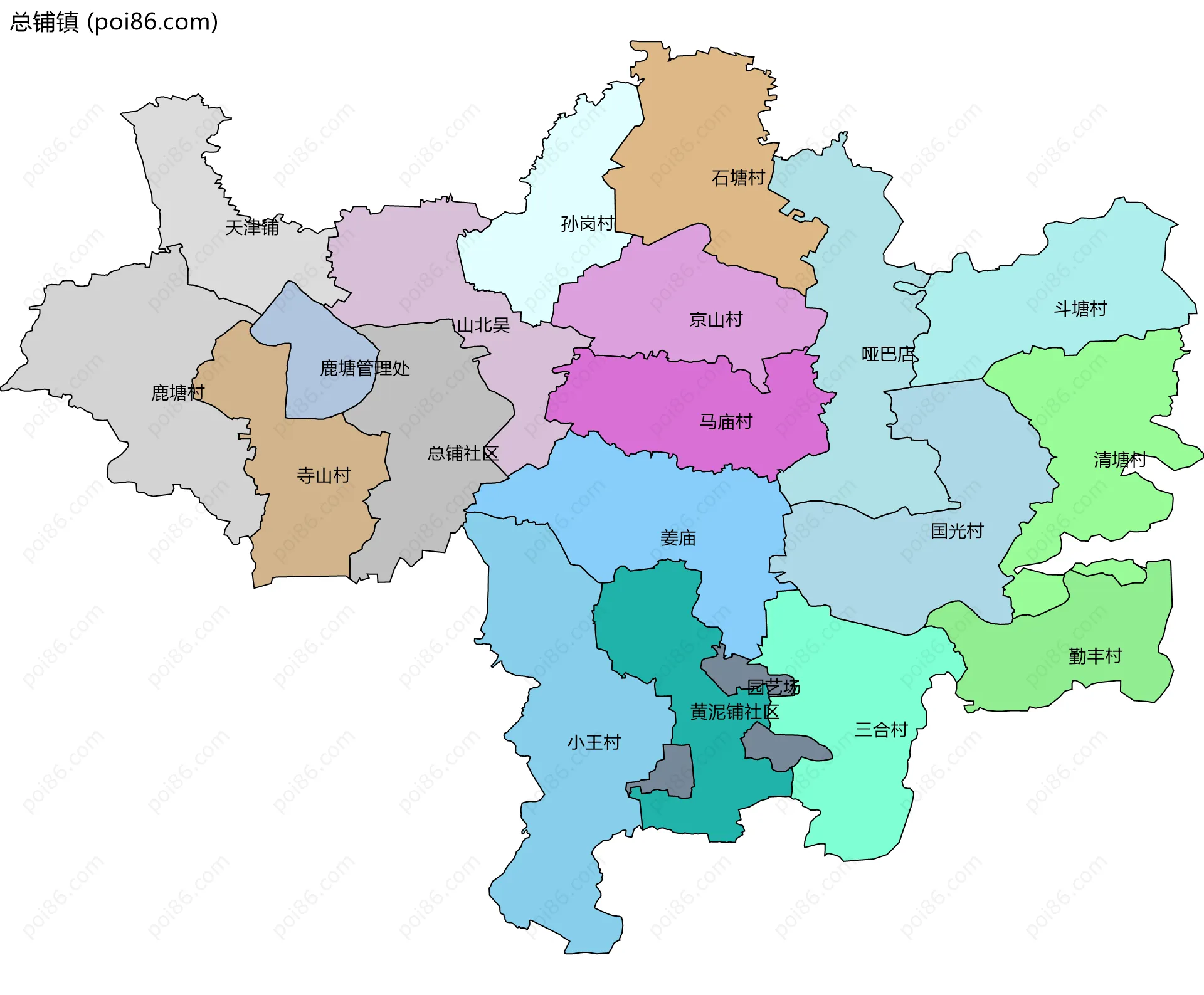 总铺镇边界地图(五级行政区划)