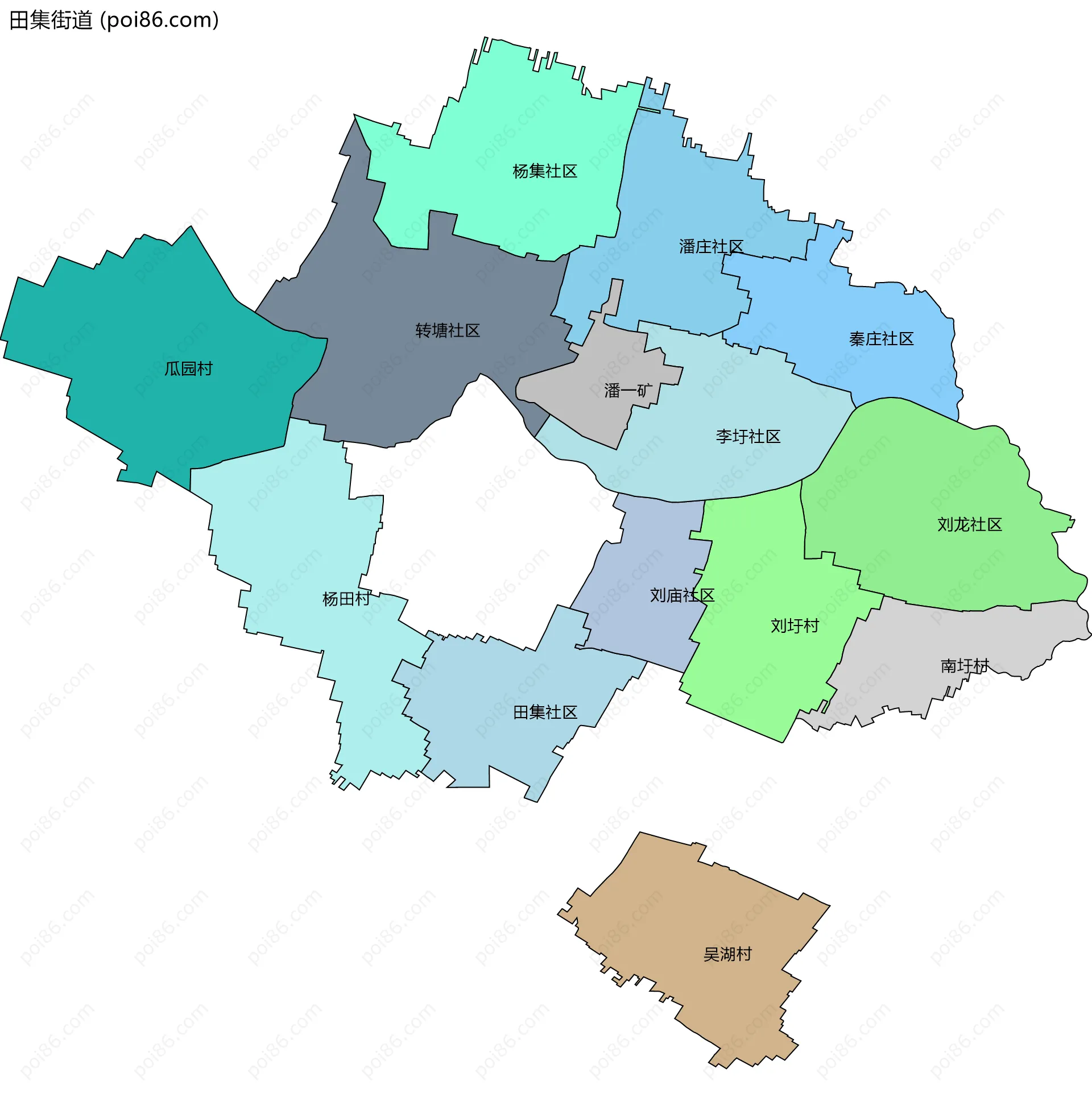 田集街道边界地图(五级行政区划)