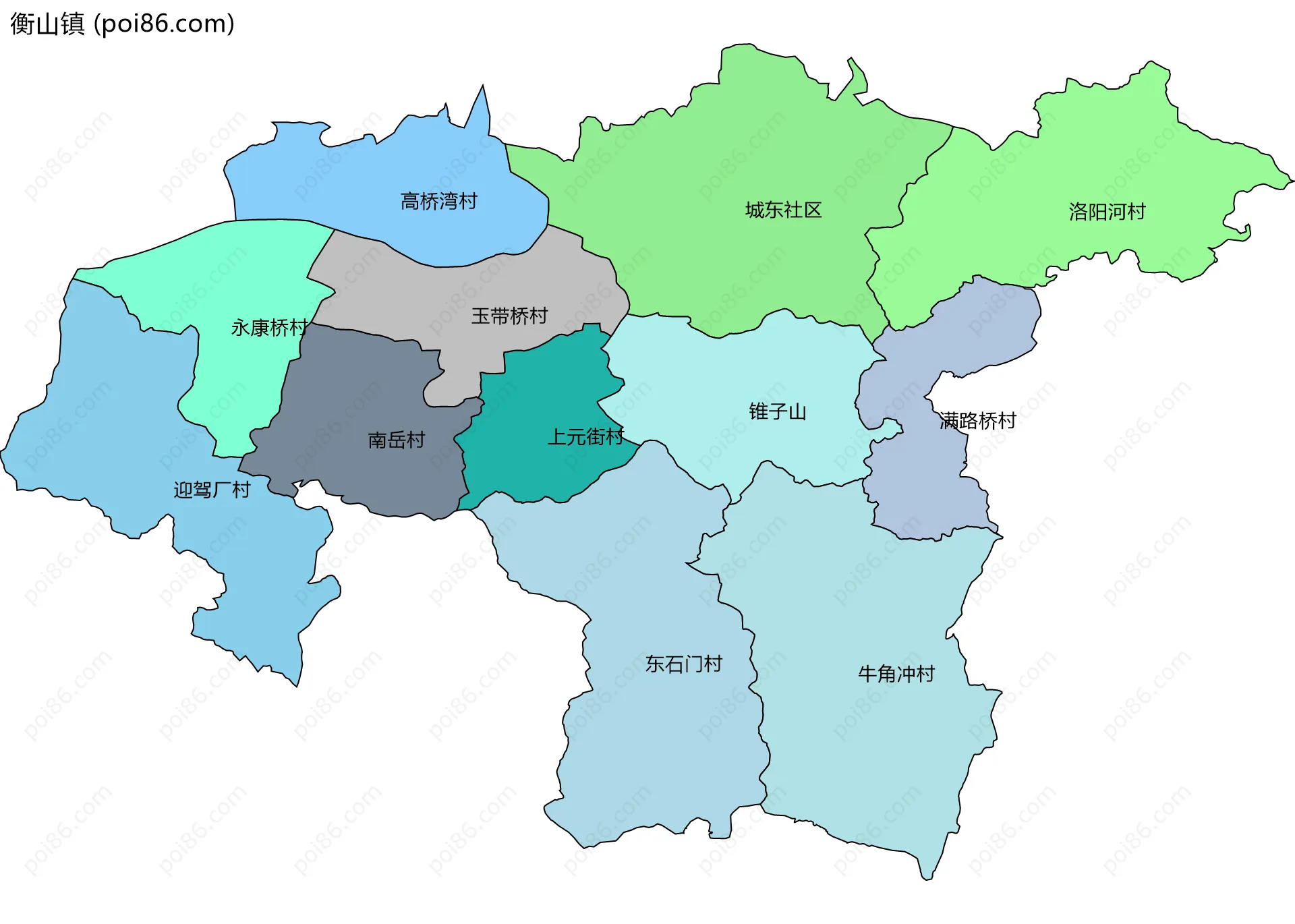 衡山镇边界地图(五级行政区划)