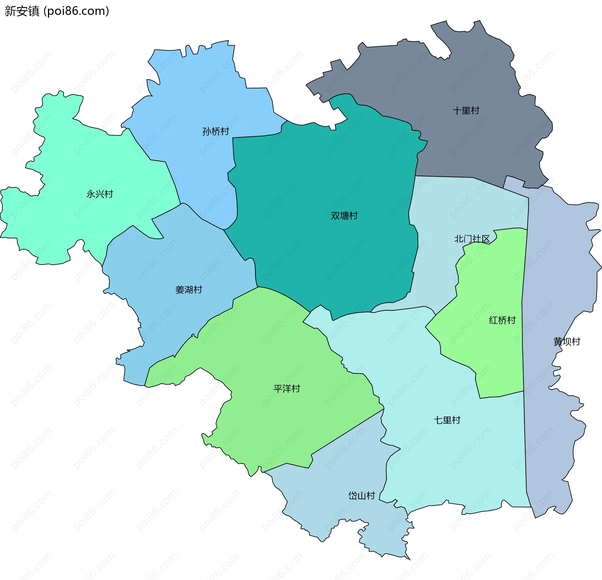 新安镇边界地图(五级行政区划)