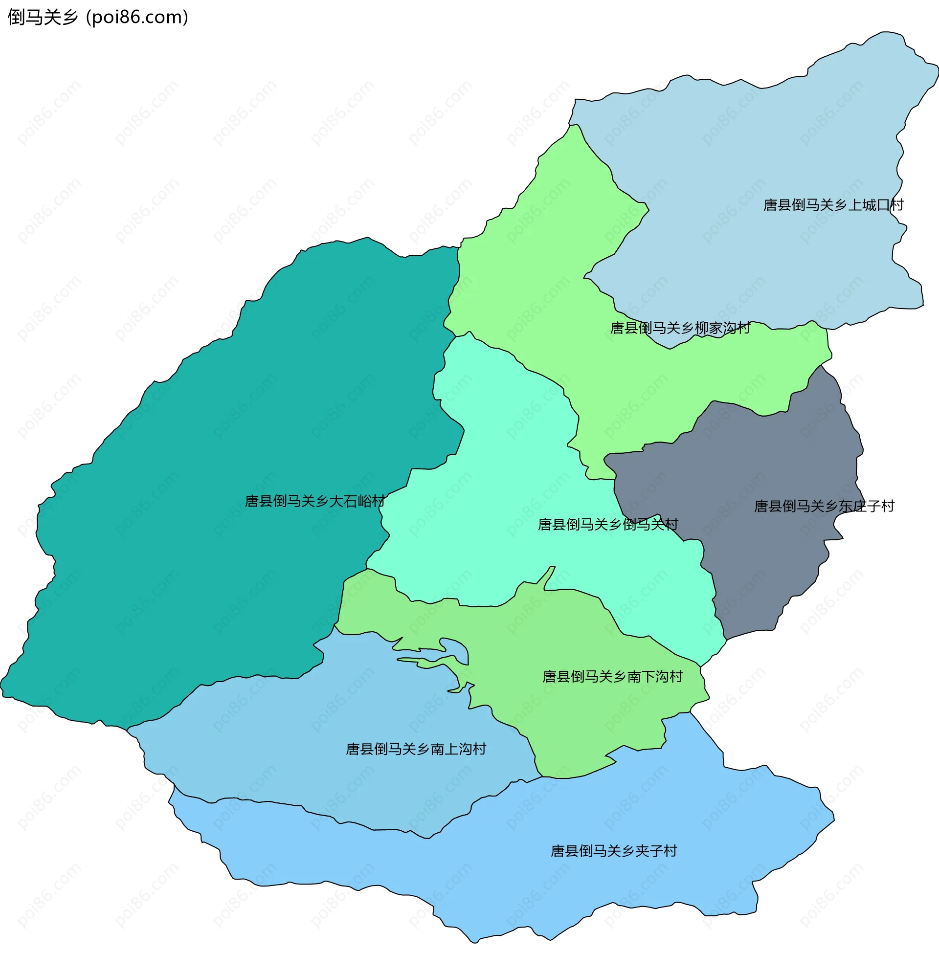 倒马关乡边界地图(五级行政区划)