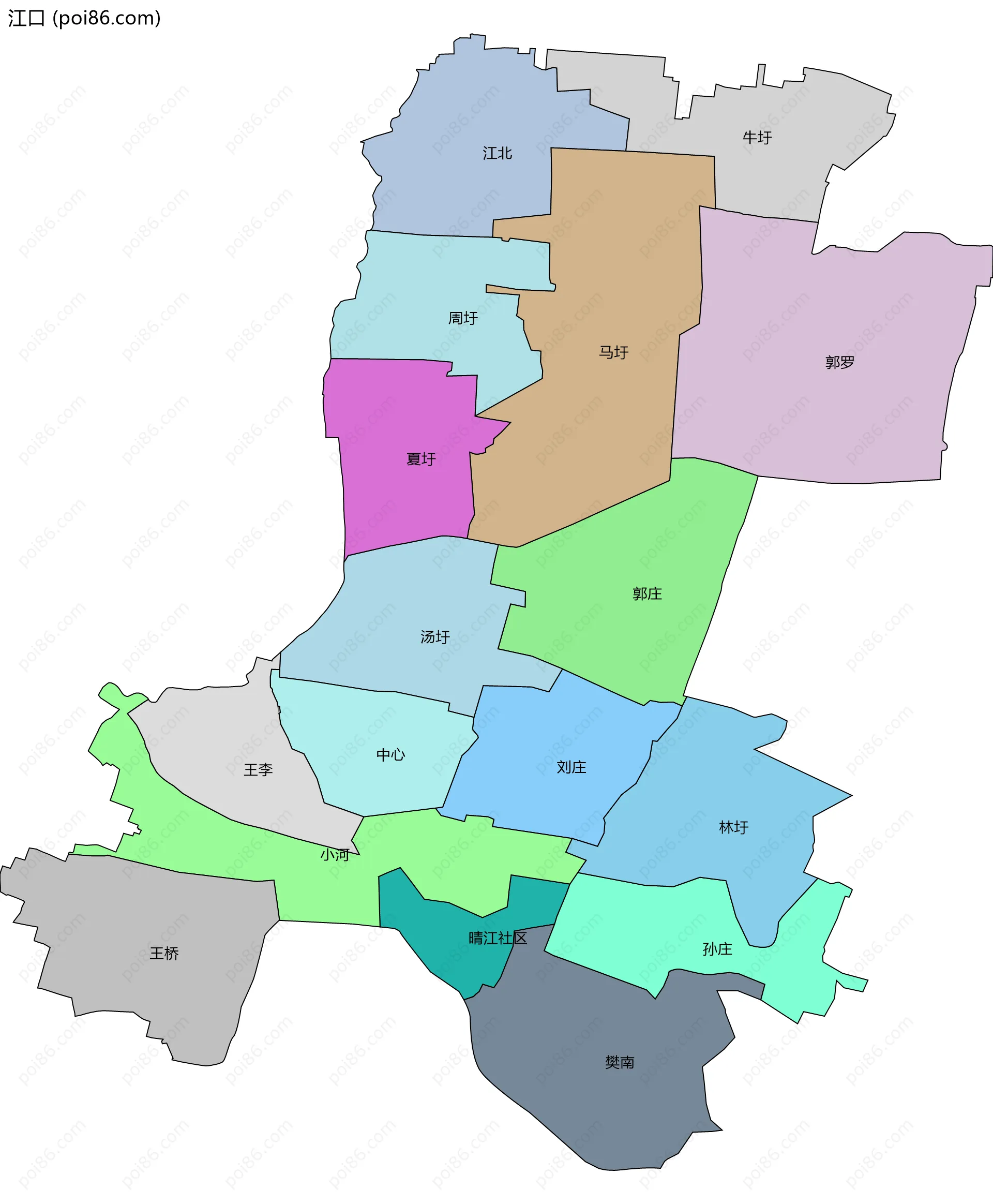 江口边界地图(五级行政区划)