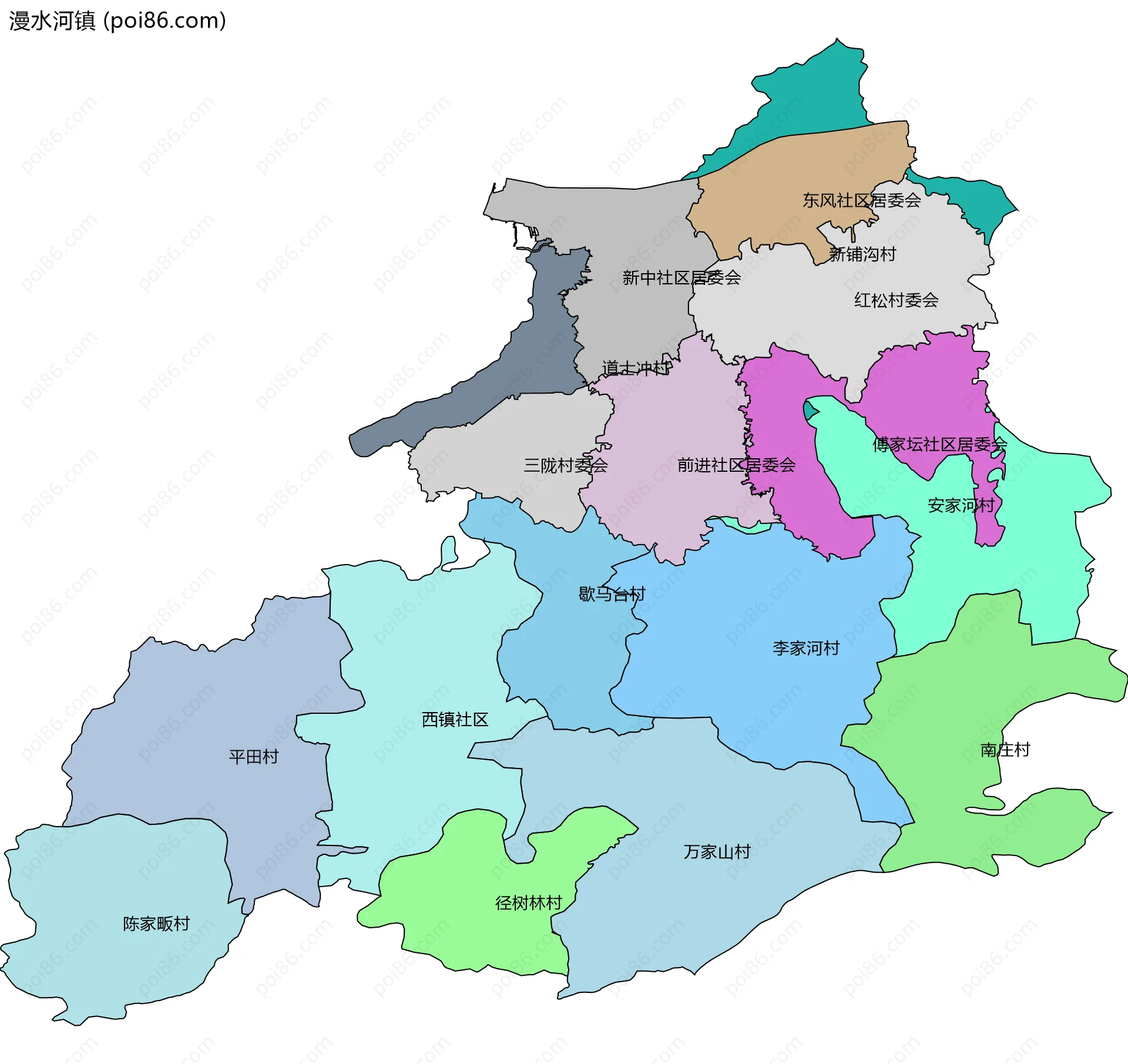 漫水河镇边界地图(五级行政区划)