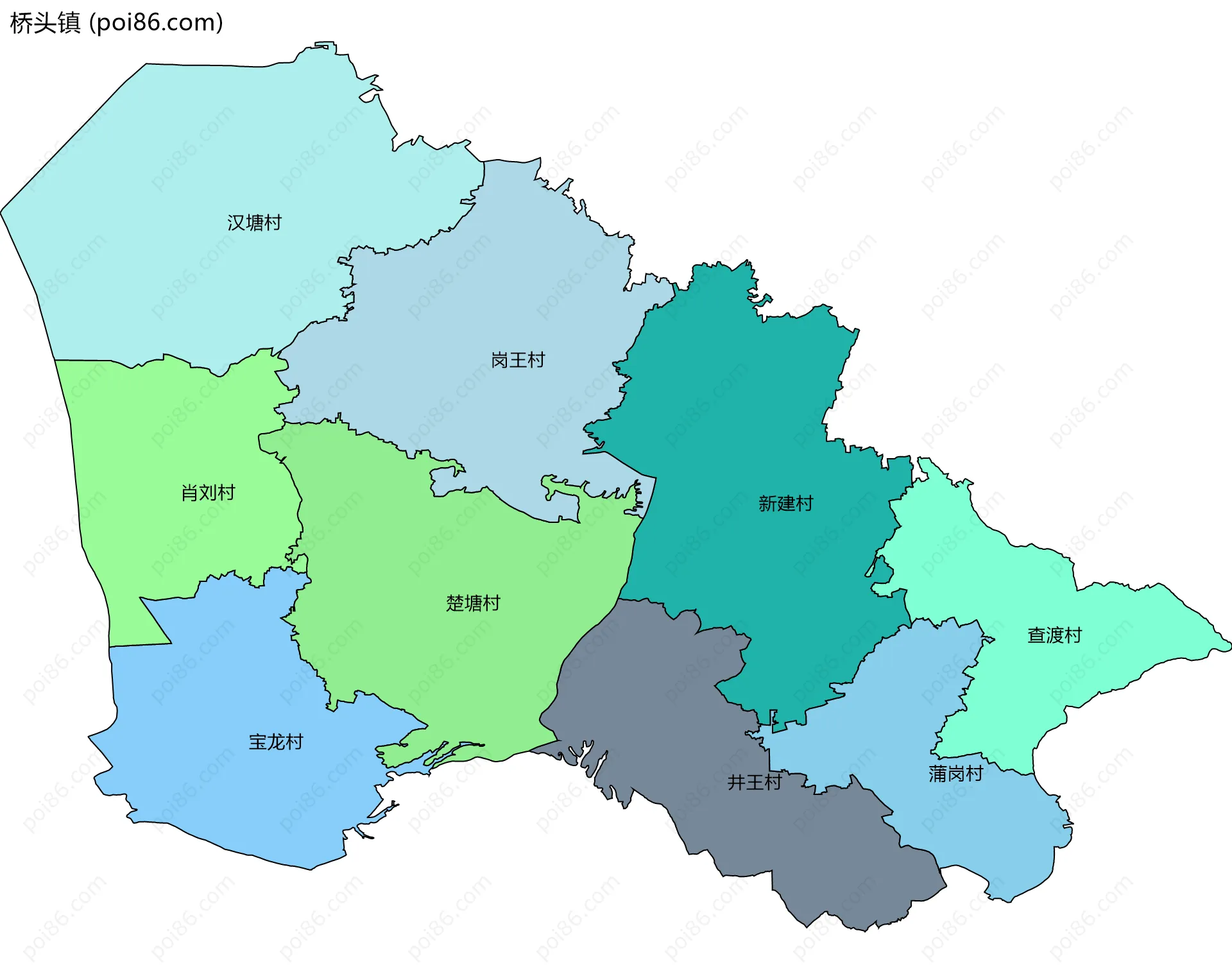 桥头镇边界地图(五级行政区划)