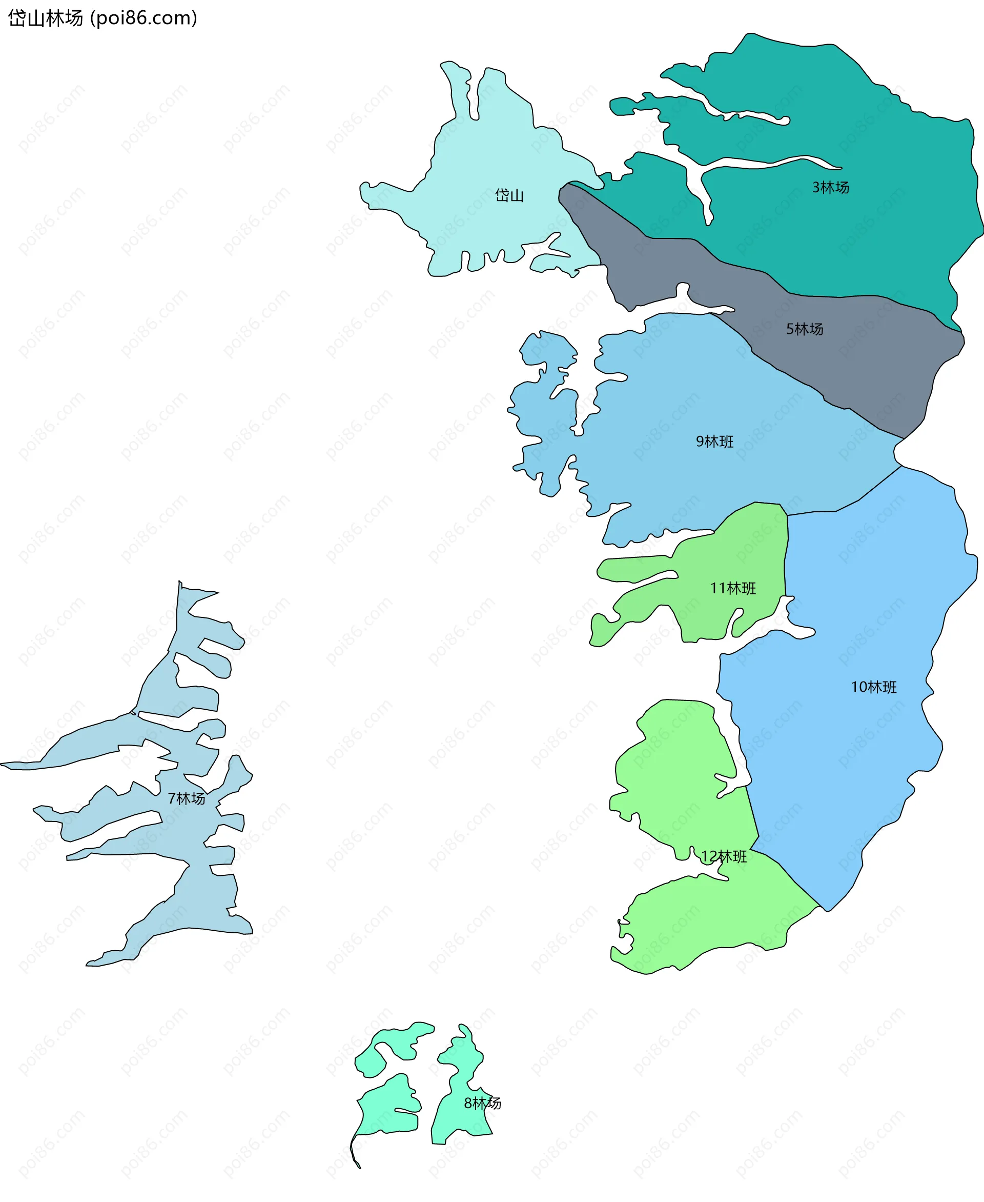 岱山林场边界地图(五级行政区划)