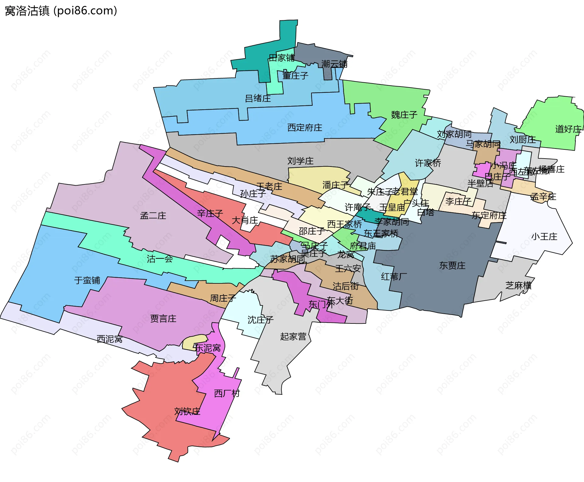 窝洛沽镇边界地图(五级行政区划)
