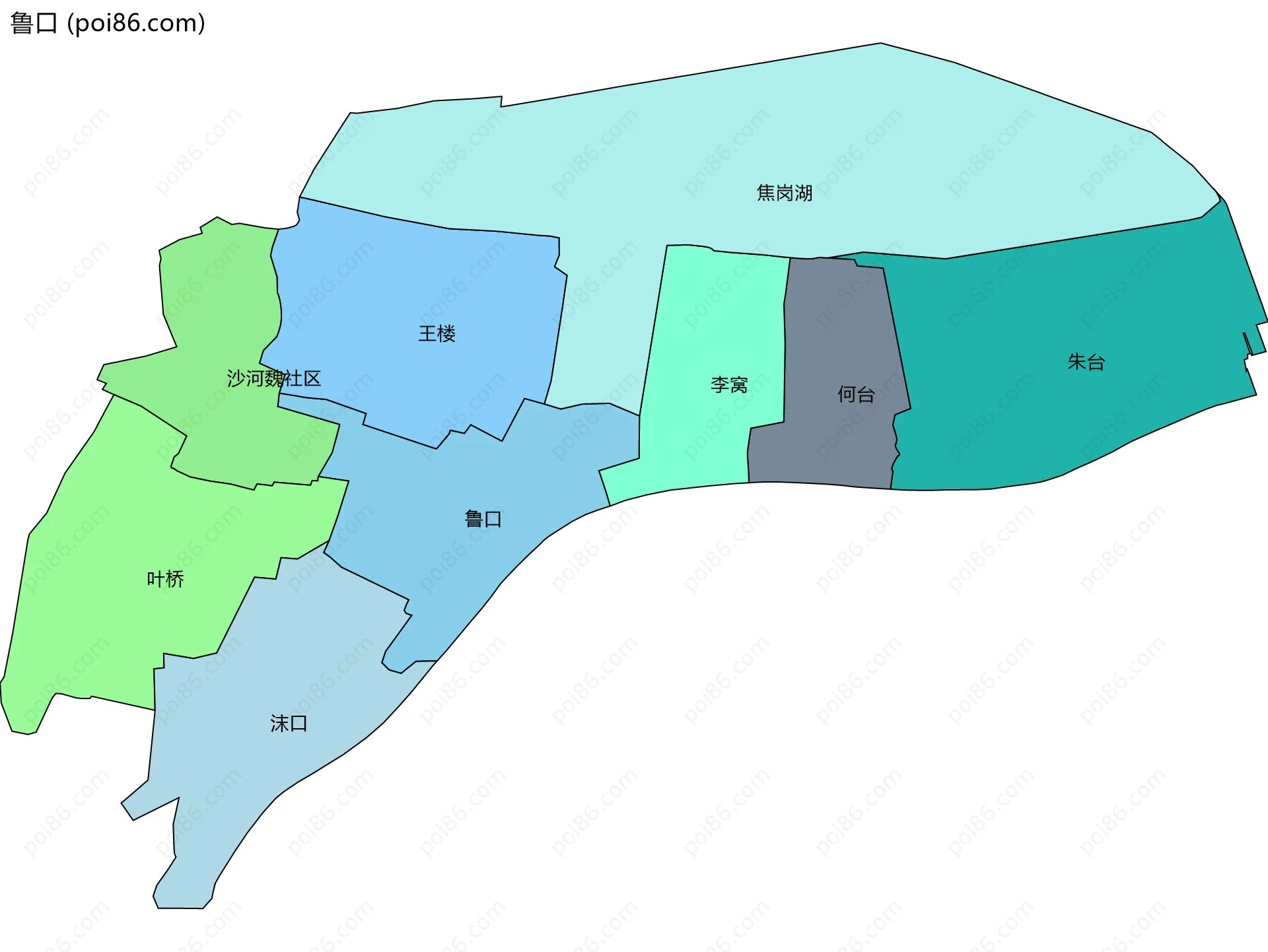 鲁口边界地图(五级行政区划)
