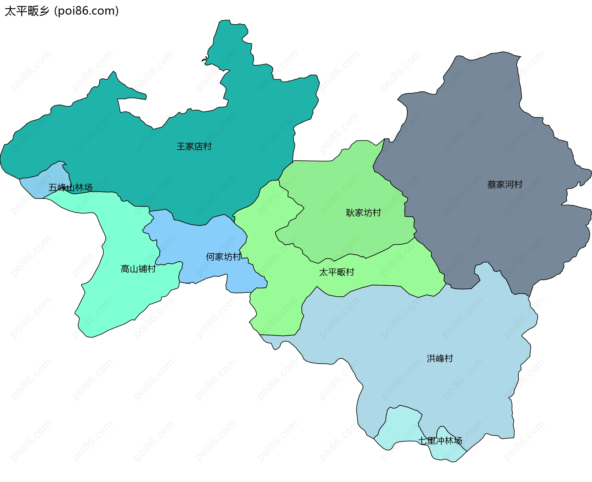 太平畈乡边界地图(五级行政区划)