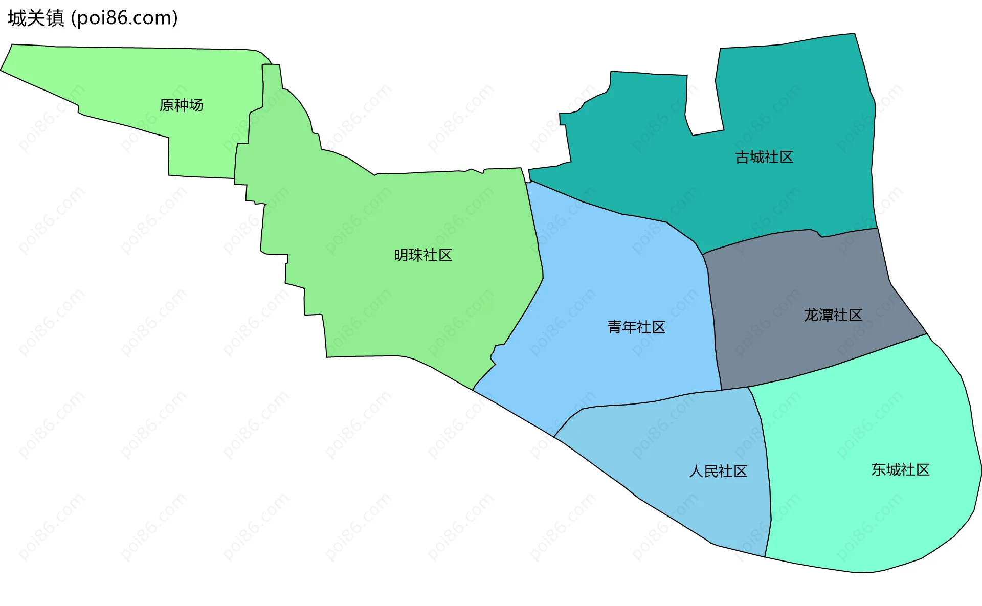 城关镇边界地图(五级行政区划)