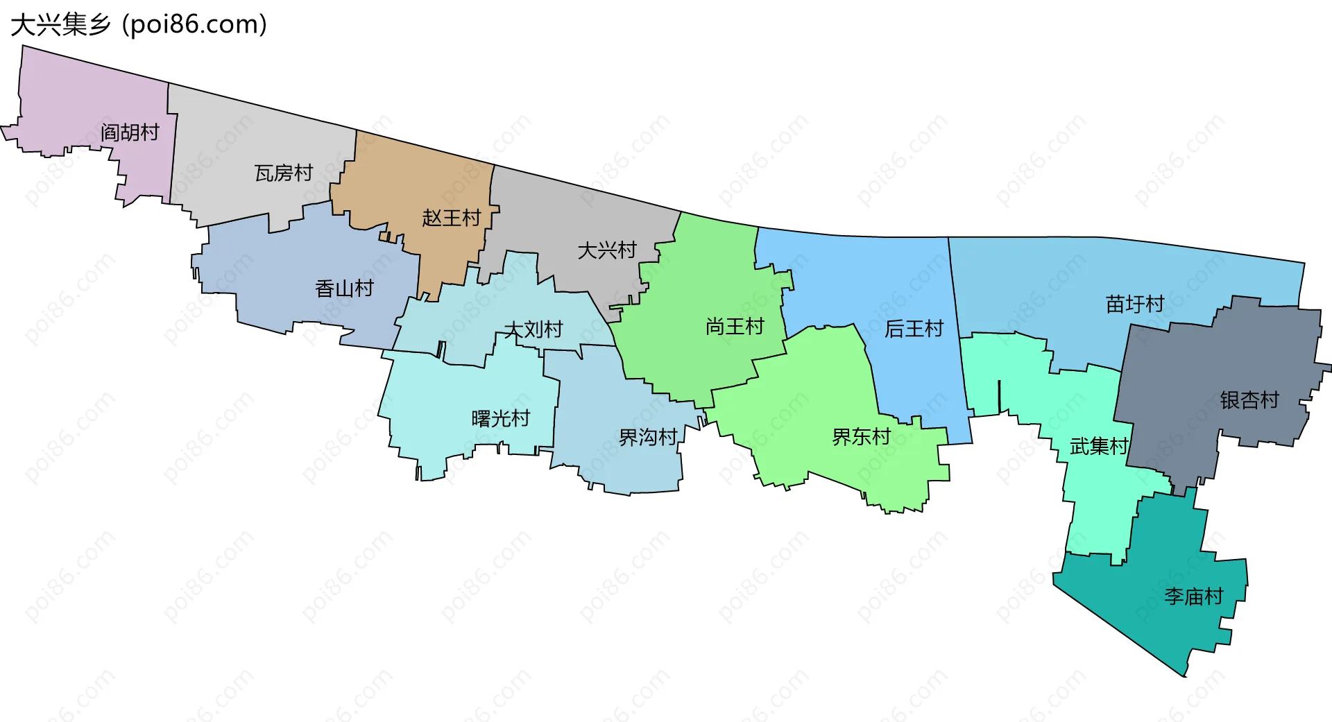 大兴集乡边界地图(五级行政区划)