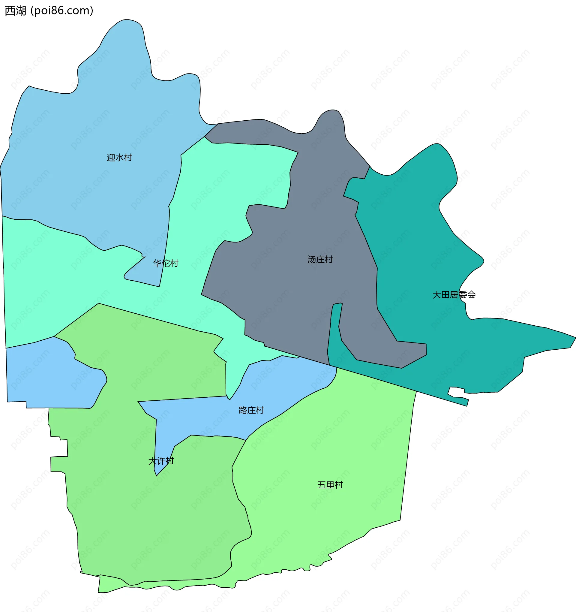 西湖边界地图(五级行政区划)