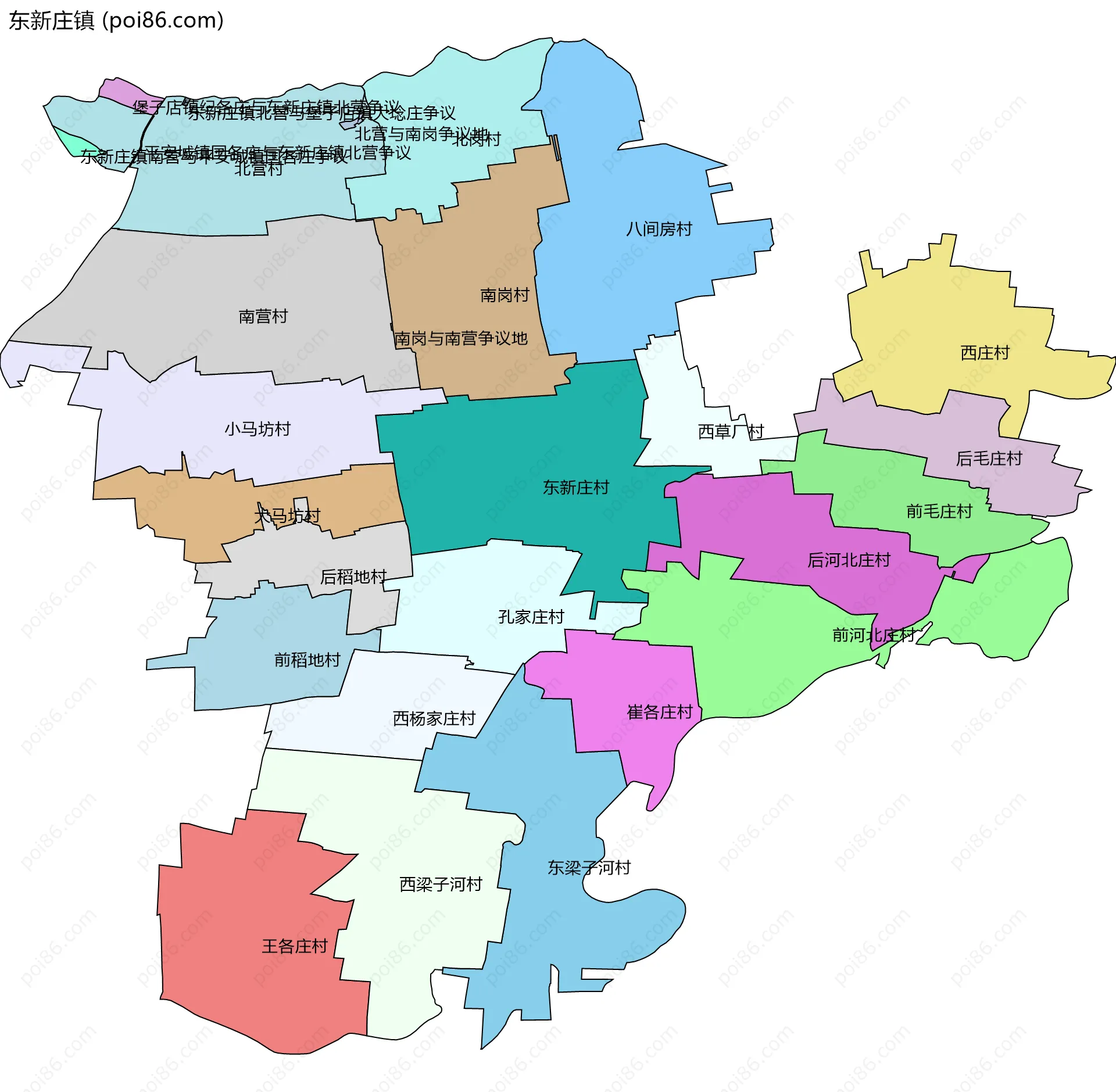 东新庄镇边界地图(五级行政区划)