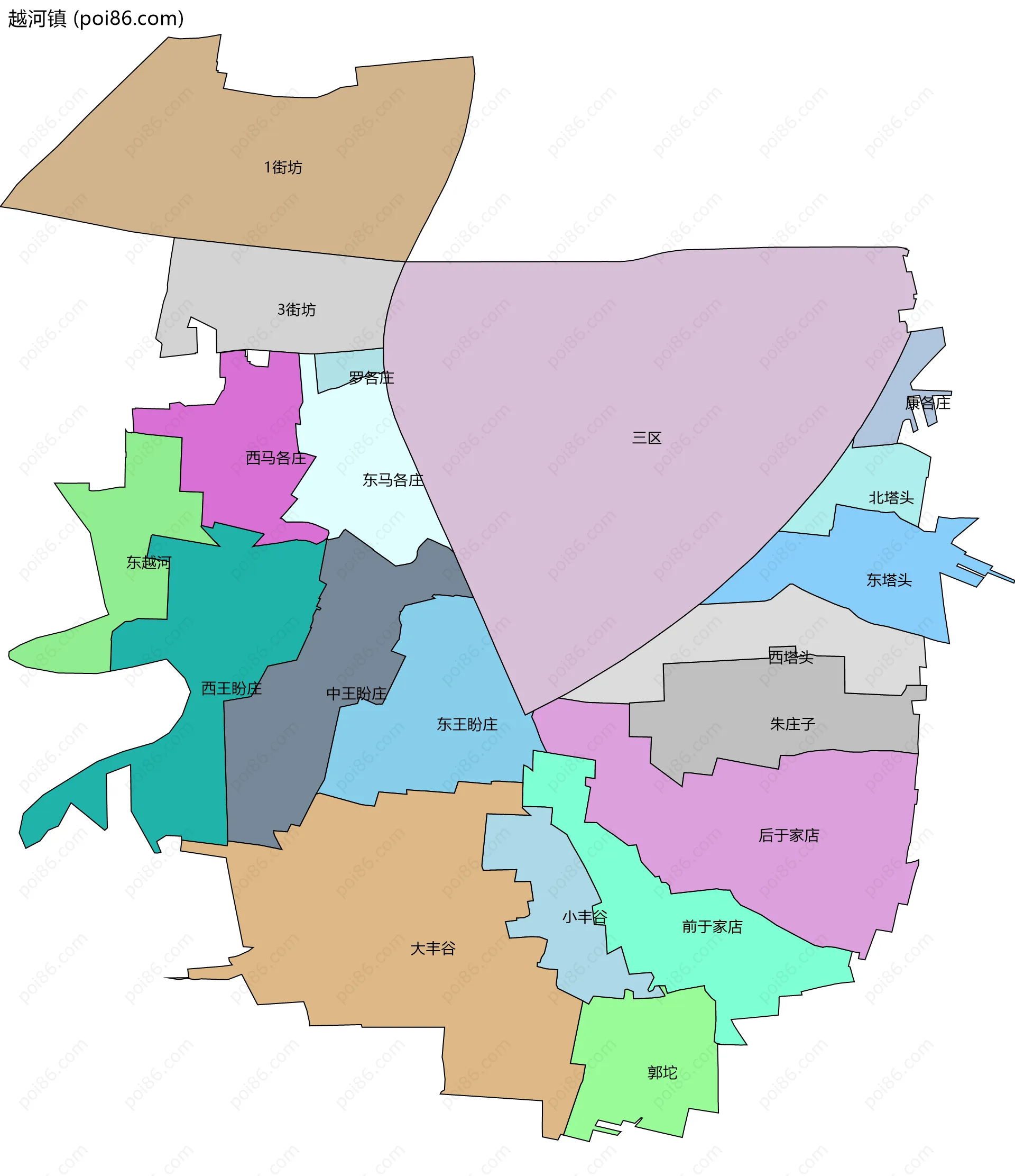 越河镇边界地图(五级行政区划)