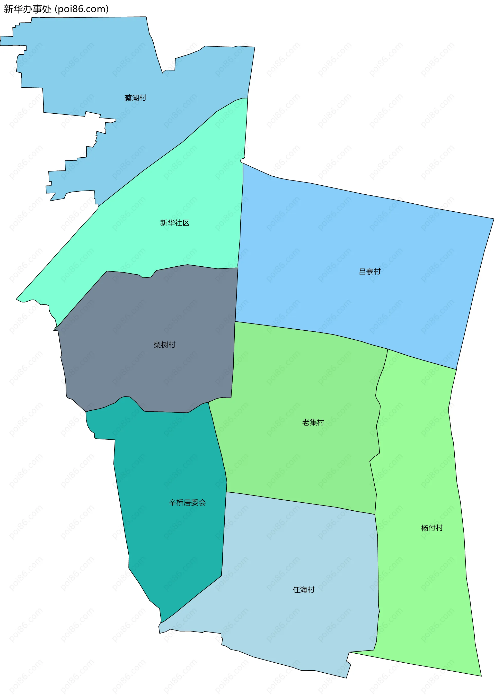 新华办事处边界地图(五级行政区划)