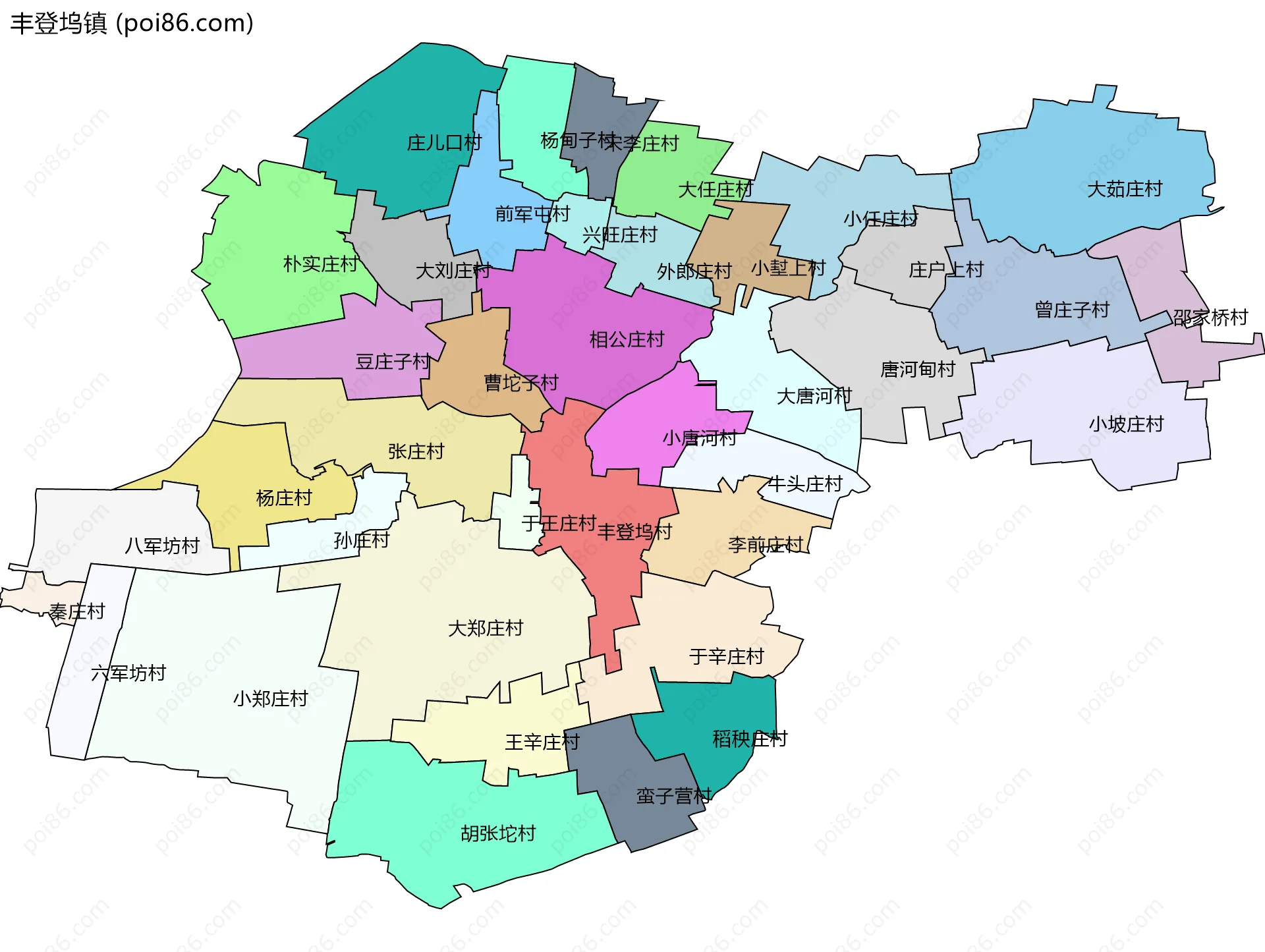 丰登坞镇边界地图(五级行政区划)