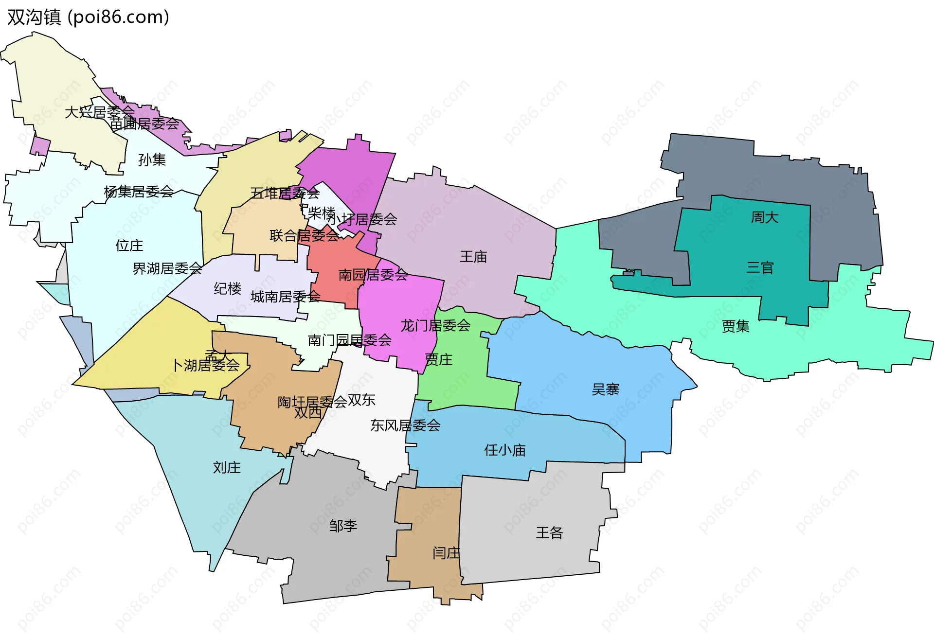 双沟镇边界地图(五级行政区划)