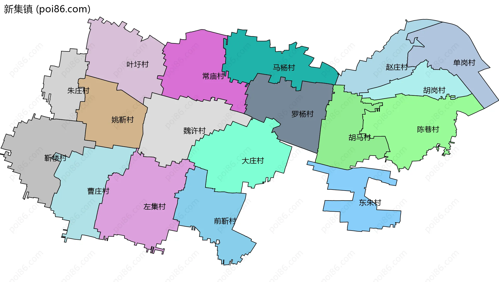 新集镇边界地图(五级行政区划)