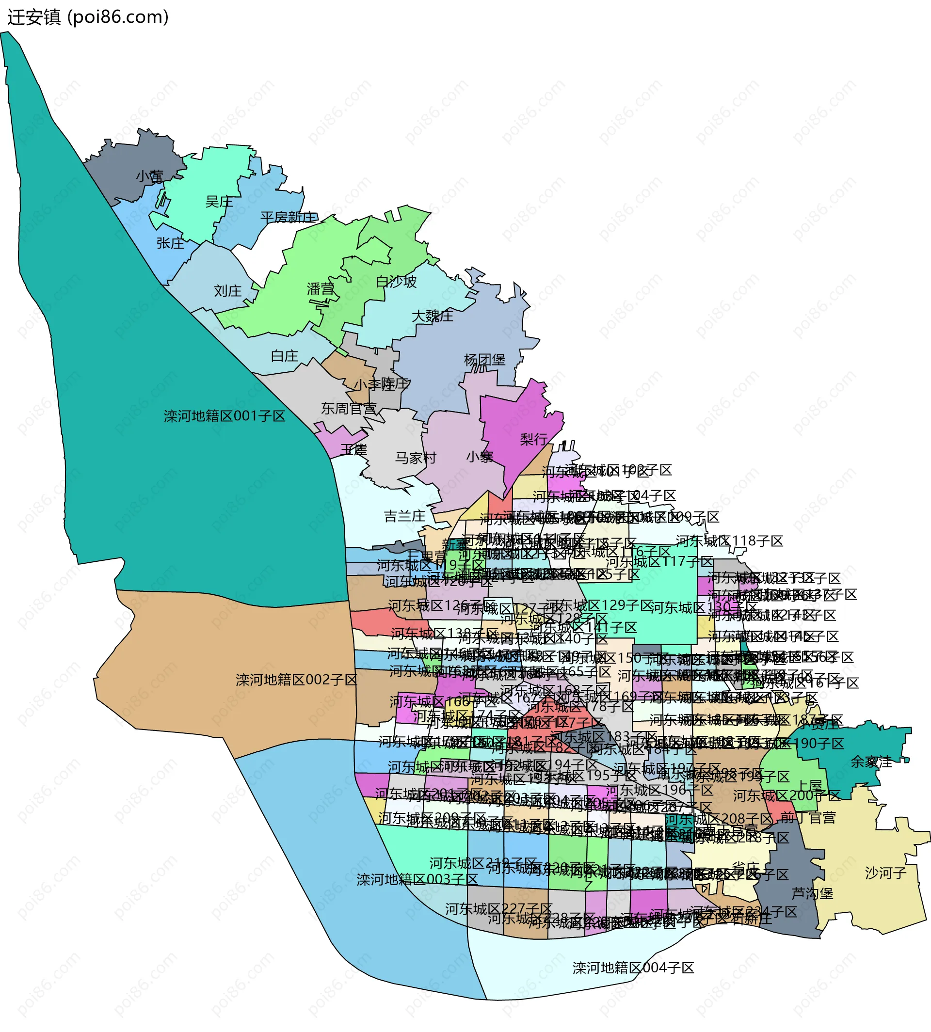 迁安镇边界地图(五级行政区划)