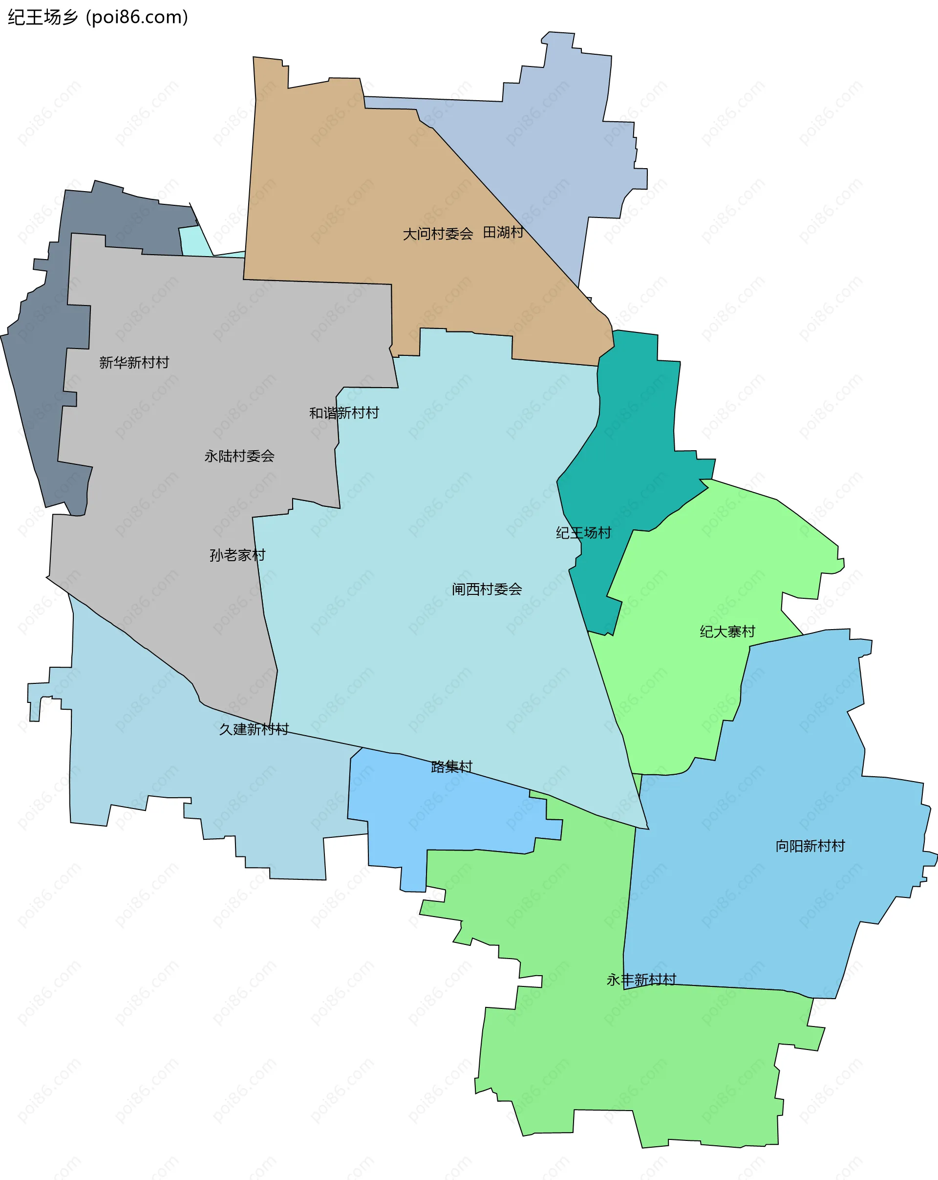 纪王场乡边界地图(五级行政区划)