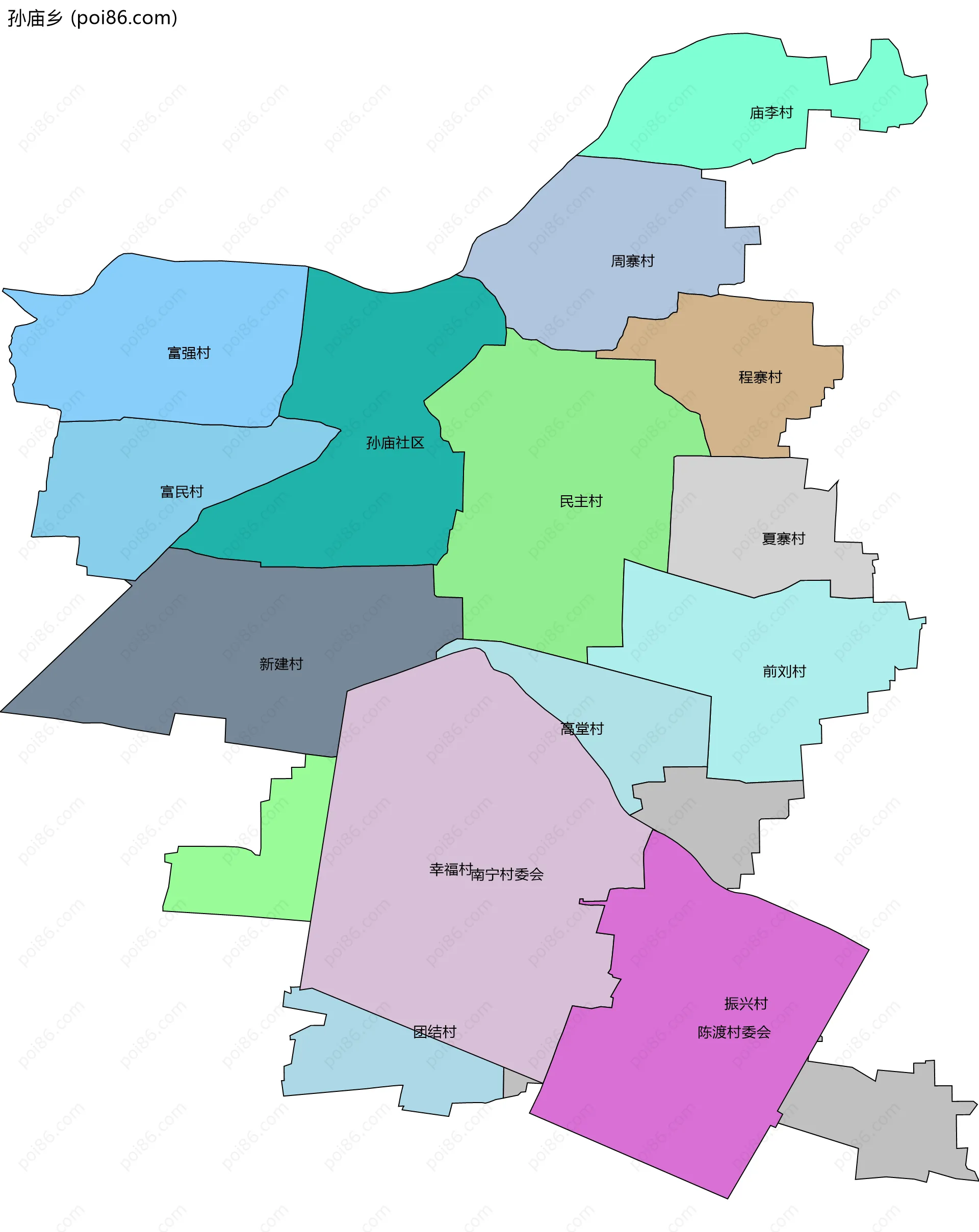 孙庙乡边界地图(五级行政区划)