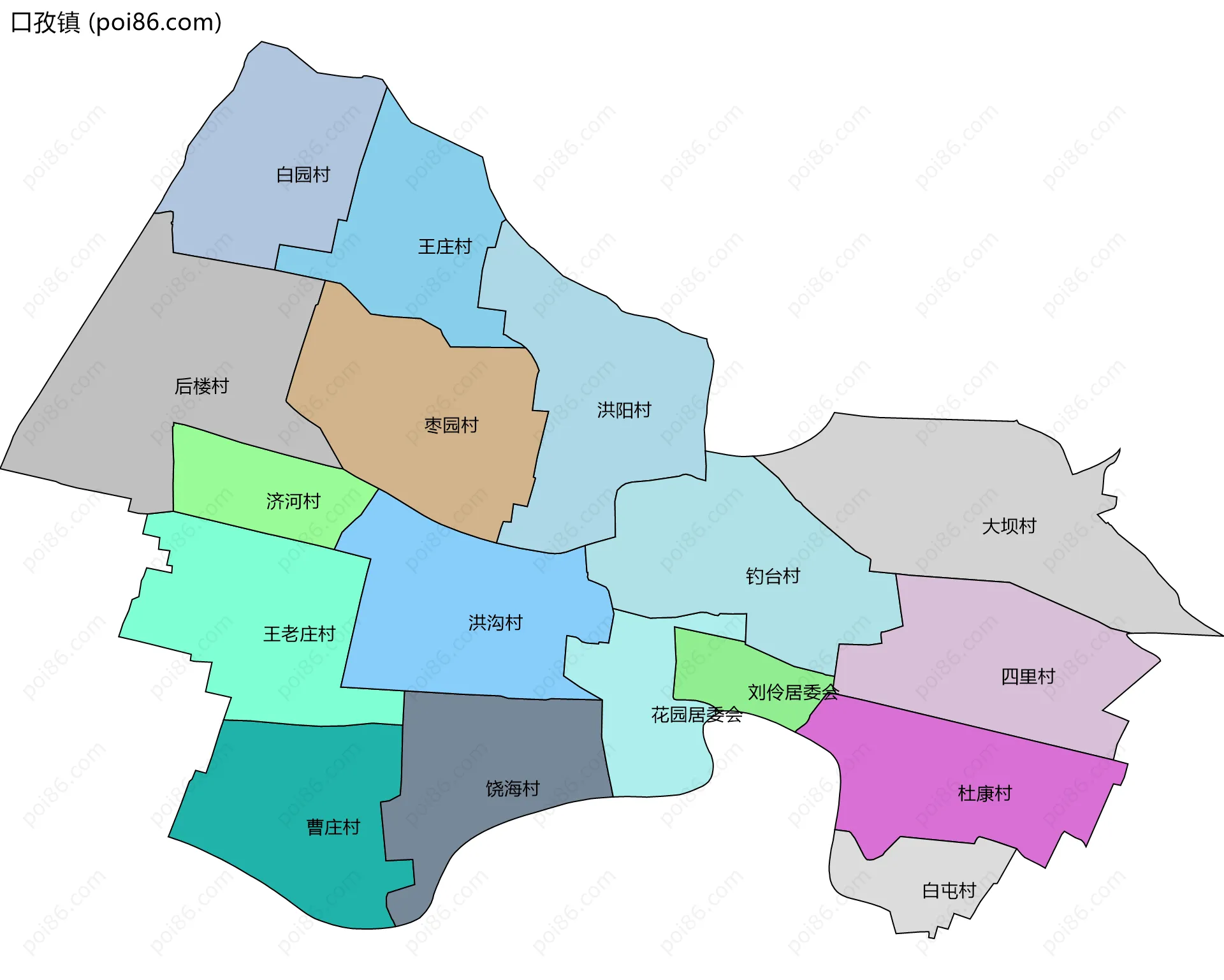 口孜镇边界地图(五级行政区划)