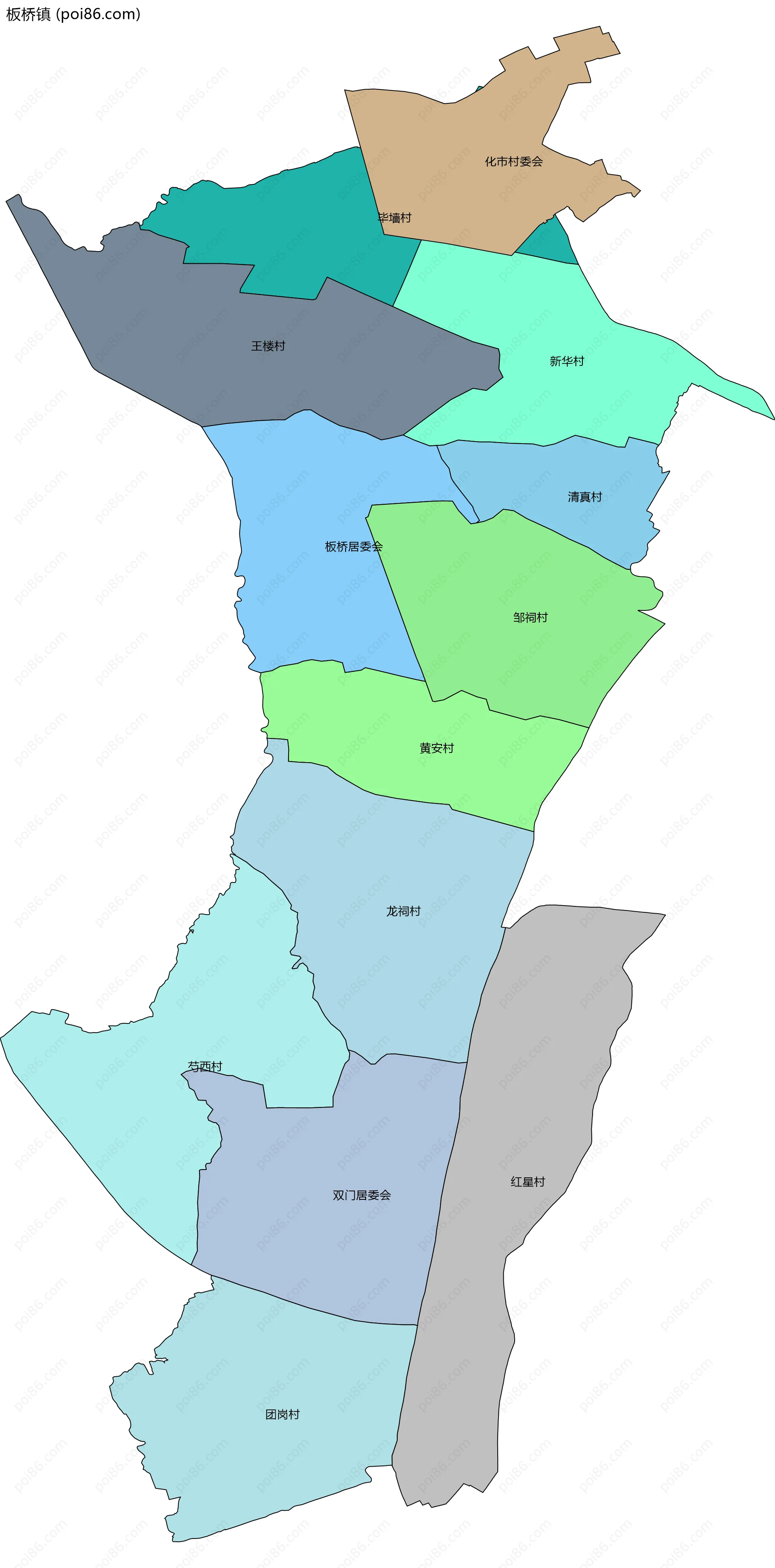 板桥镇边界地图(五级行政区划)