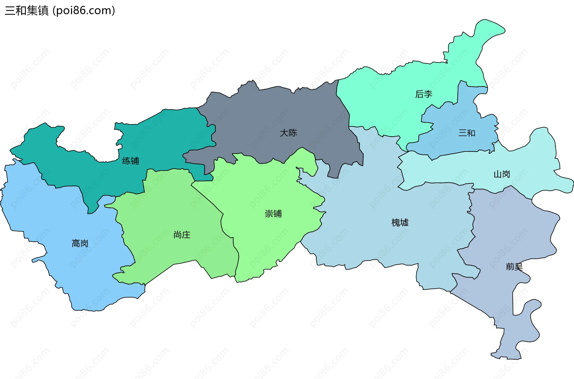 三和集镇边界地图(五级行政区划)
