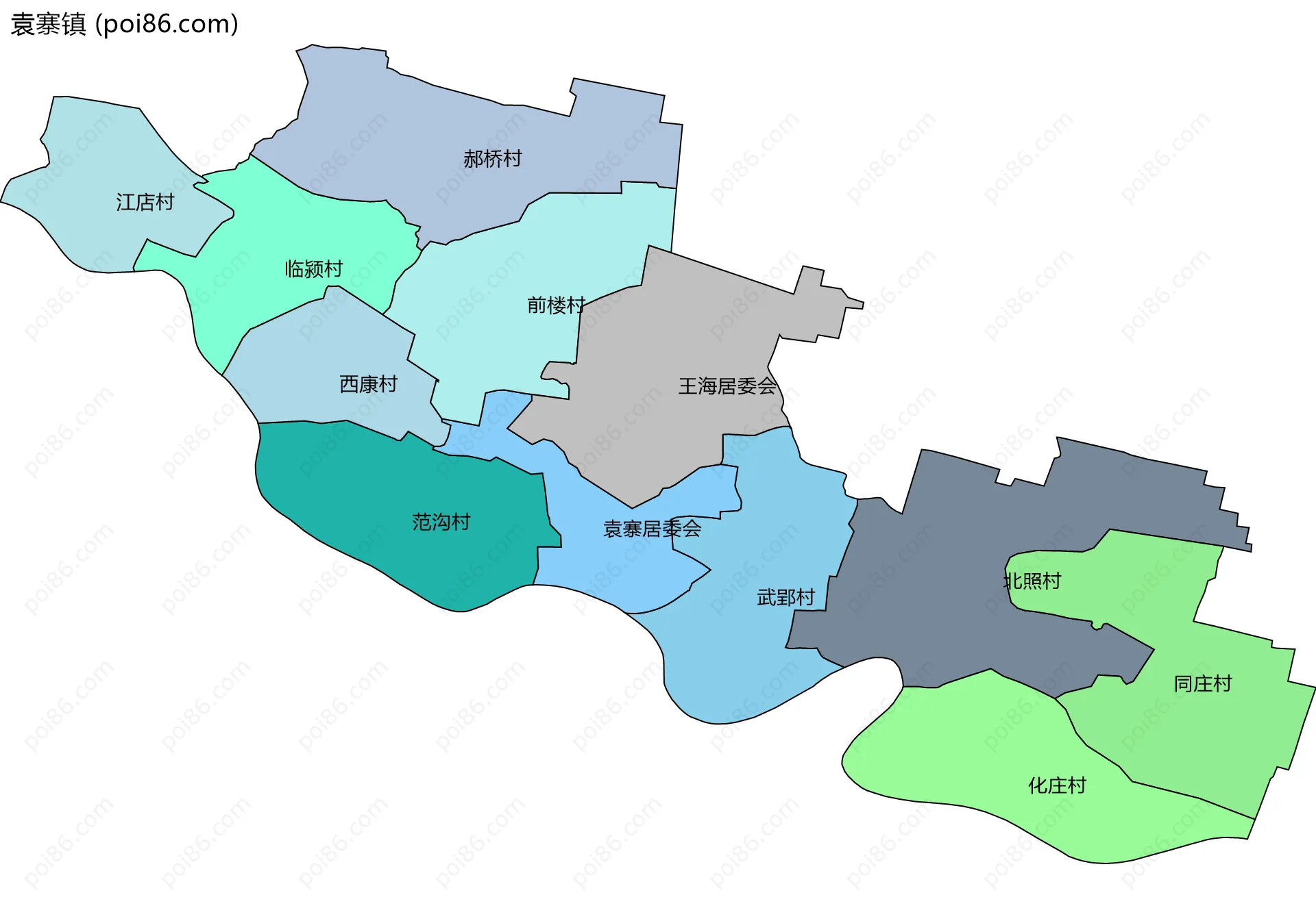 袁寨镇边界地图(五级行政区划)