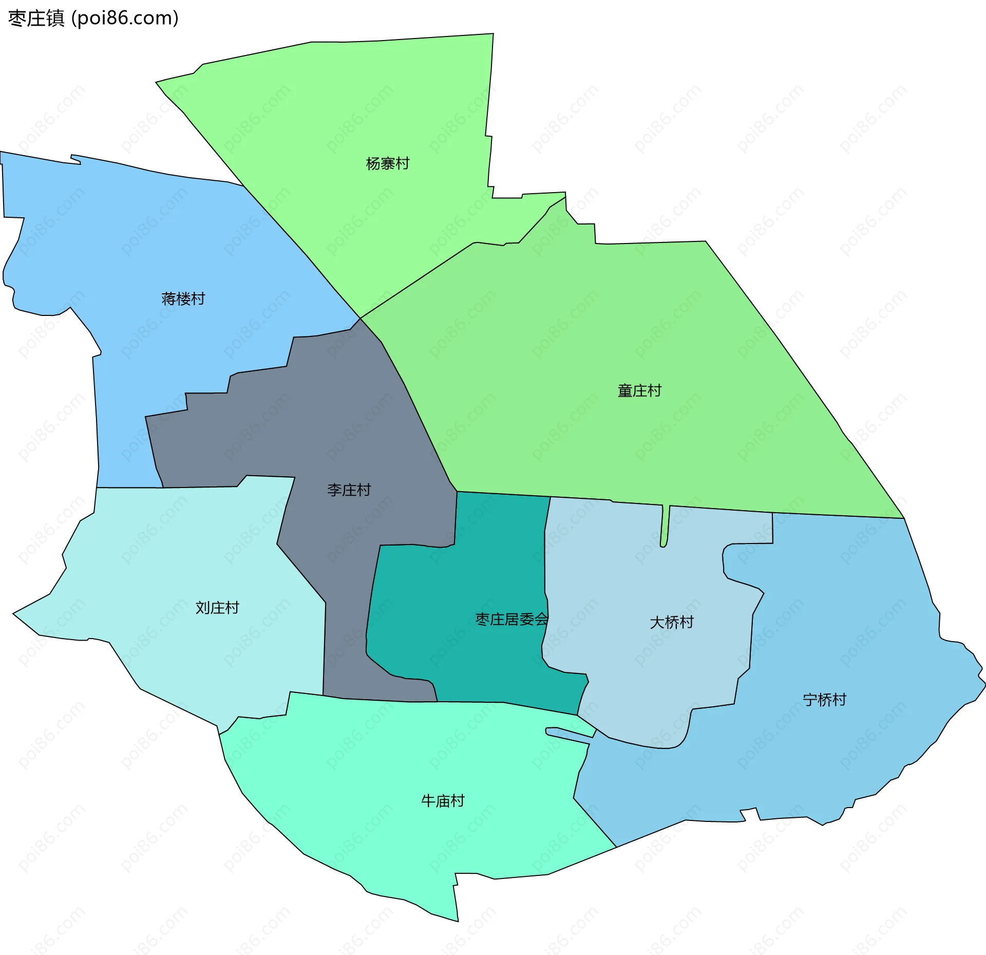 枣庄镇边界地图(五级行政区划)