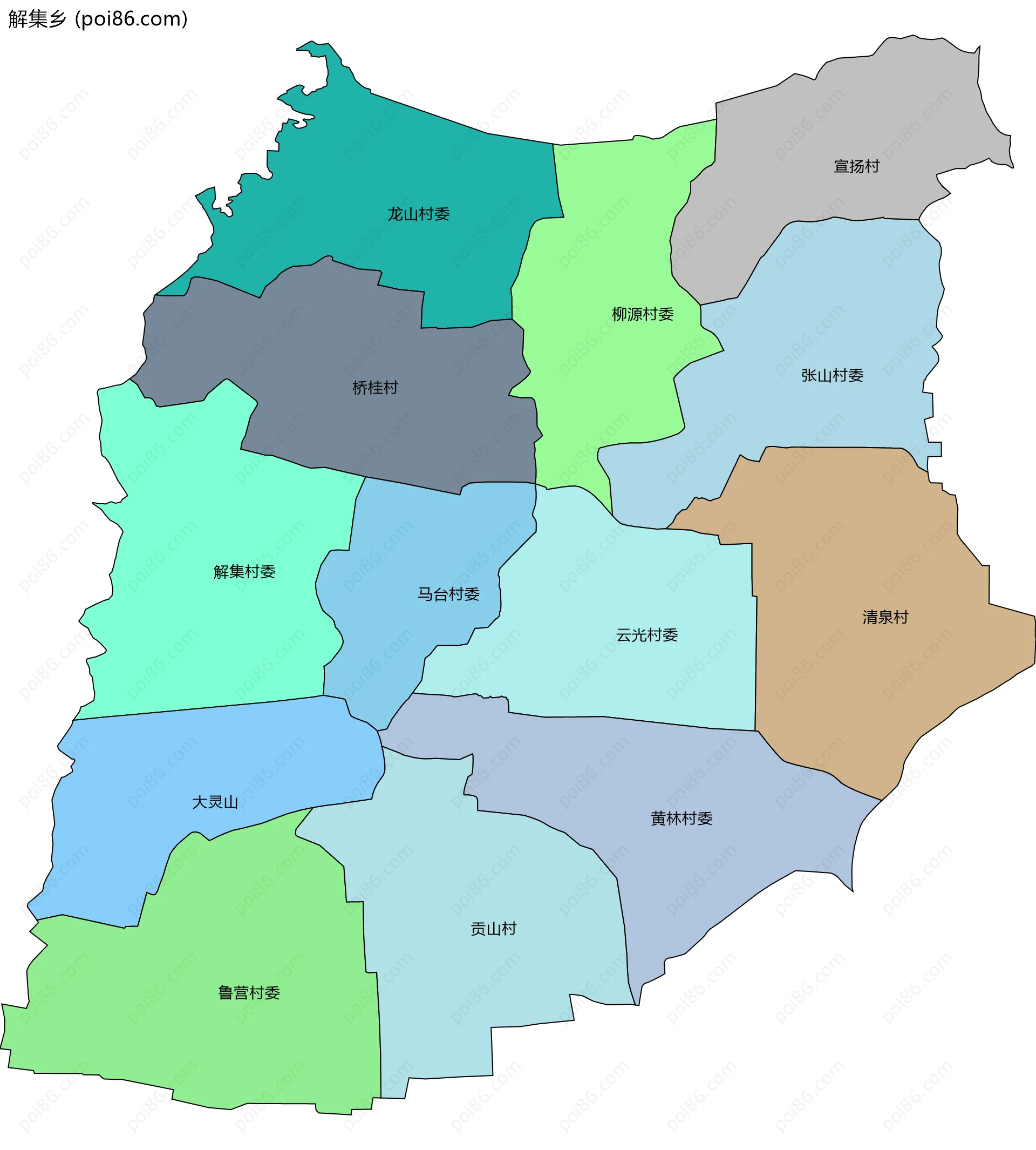 解集乡边界地图(五级行政区划)