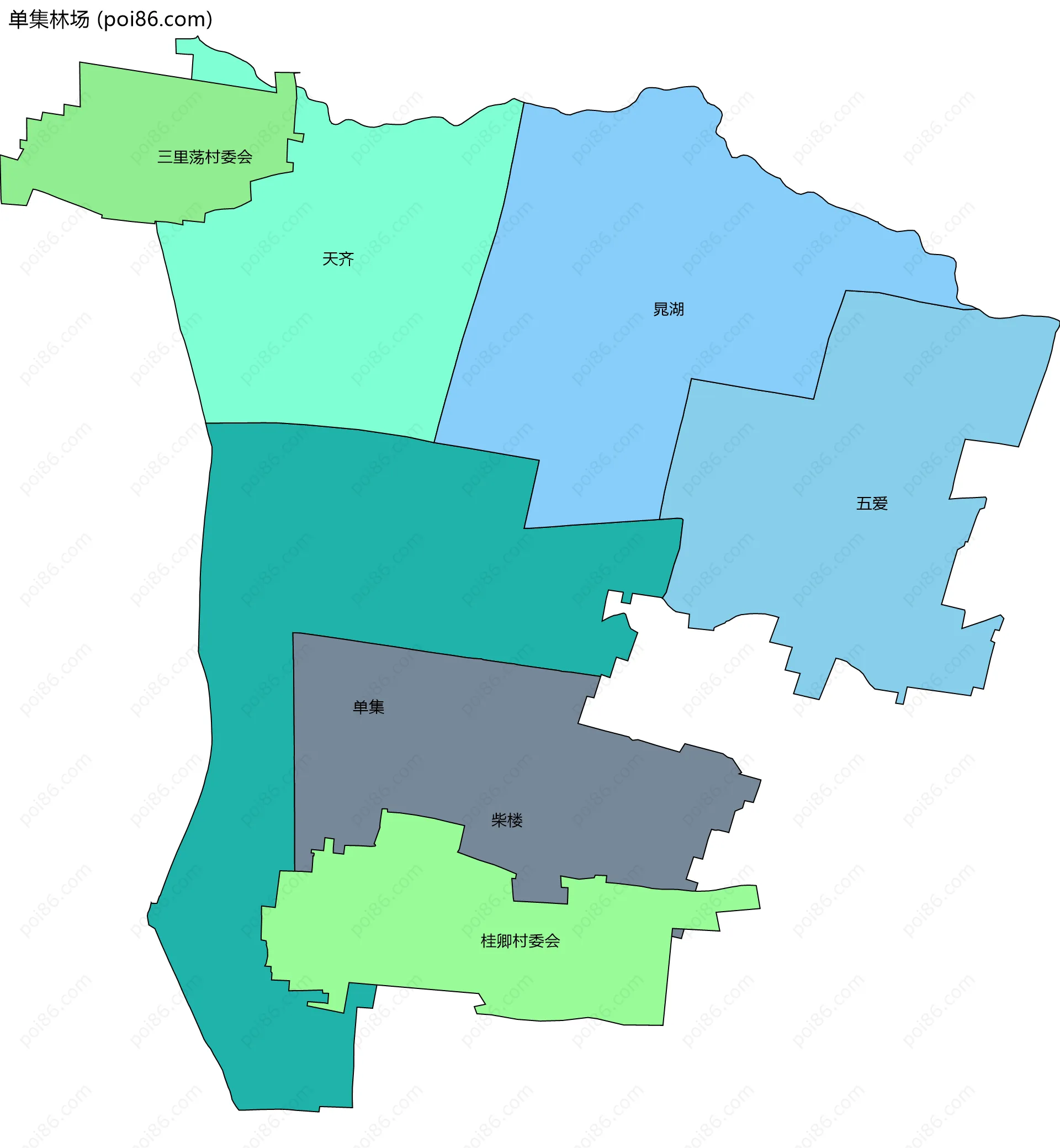 单集林场边界地图(五级行政区划)