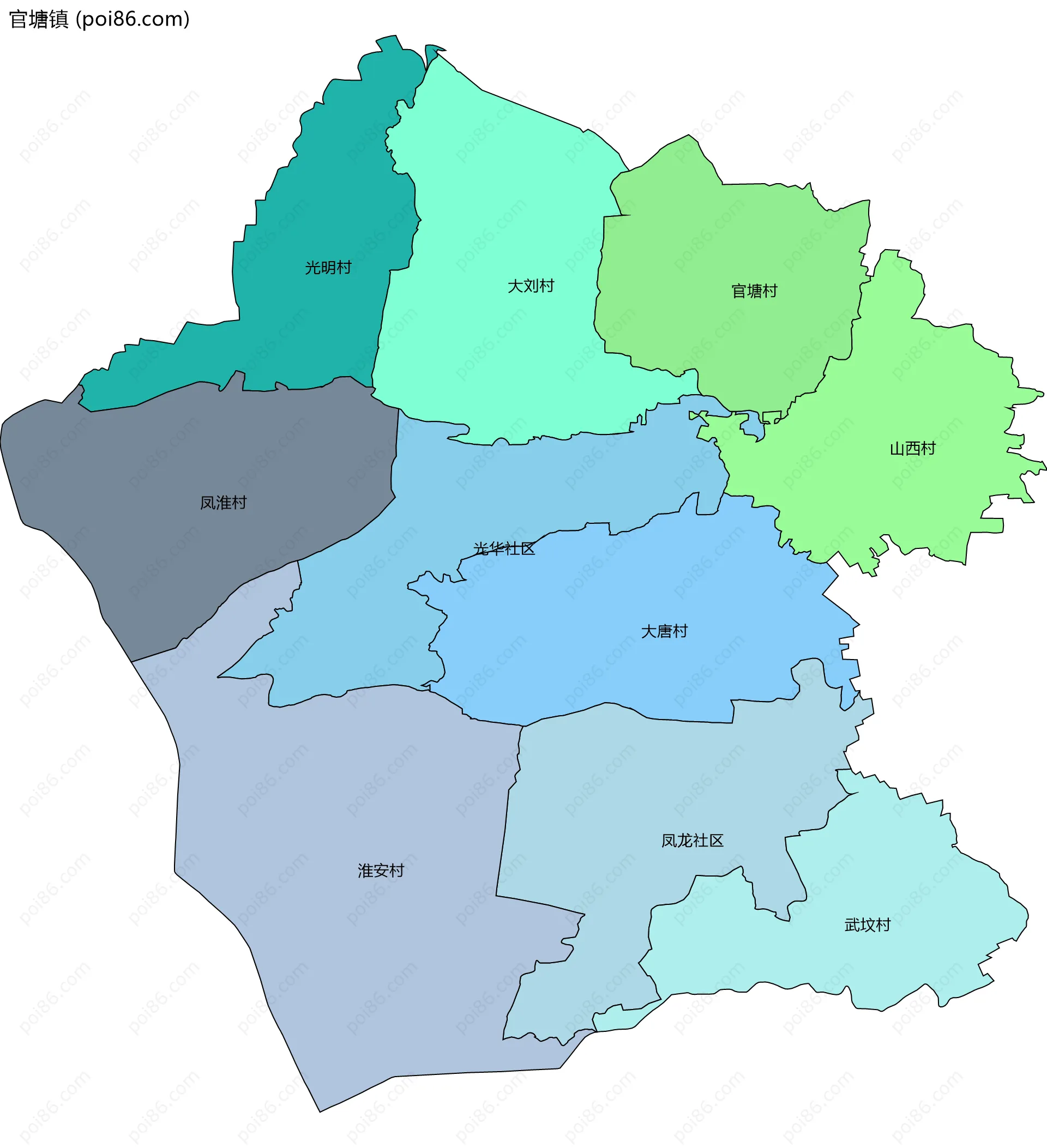 官塘镇边界地图(五级行政区划)