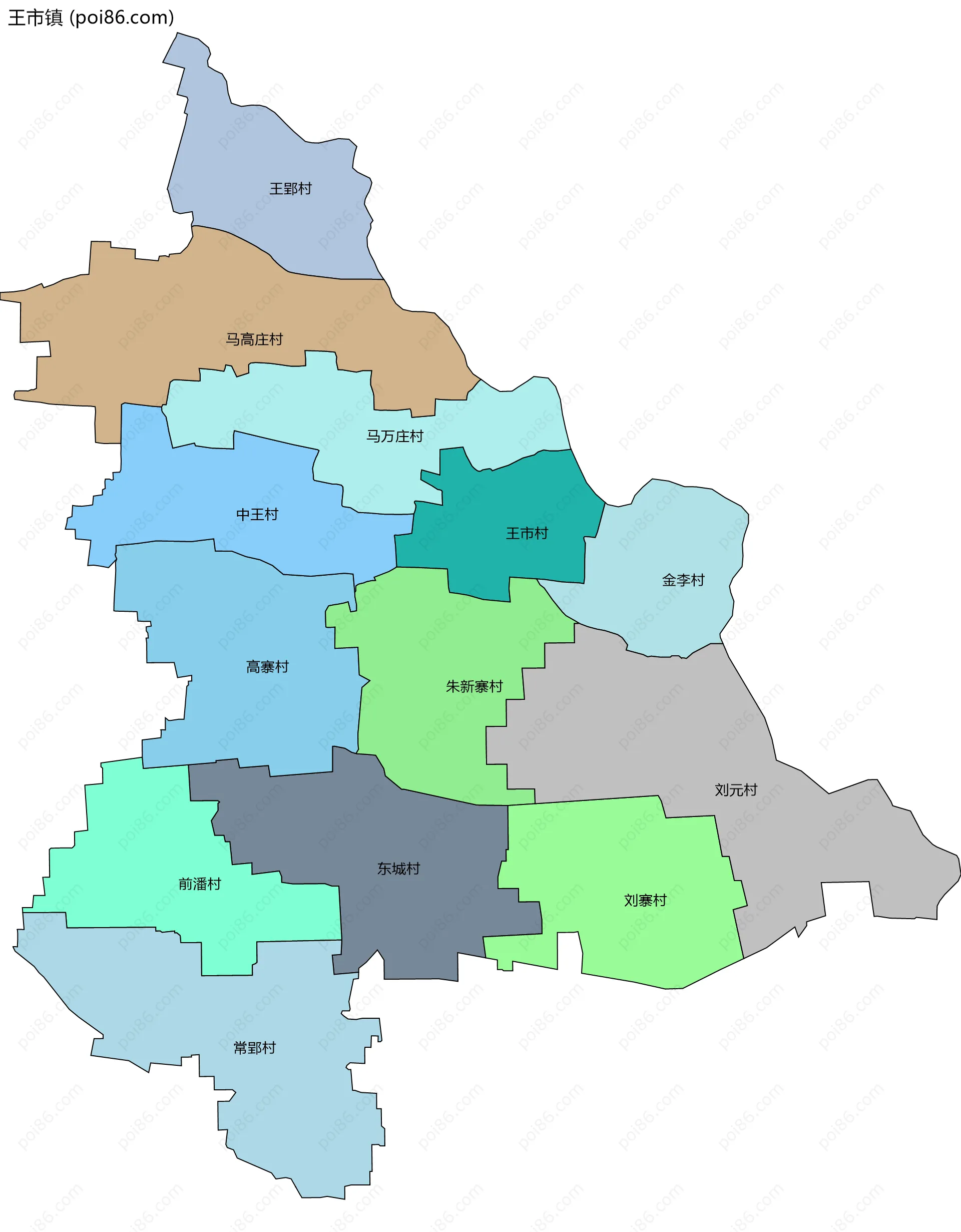 王市镇边界地图(五级行政区划)