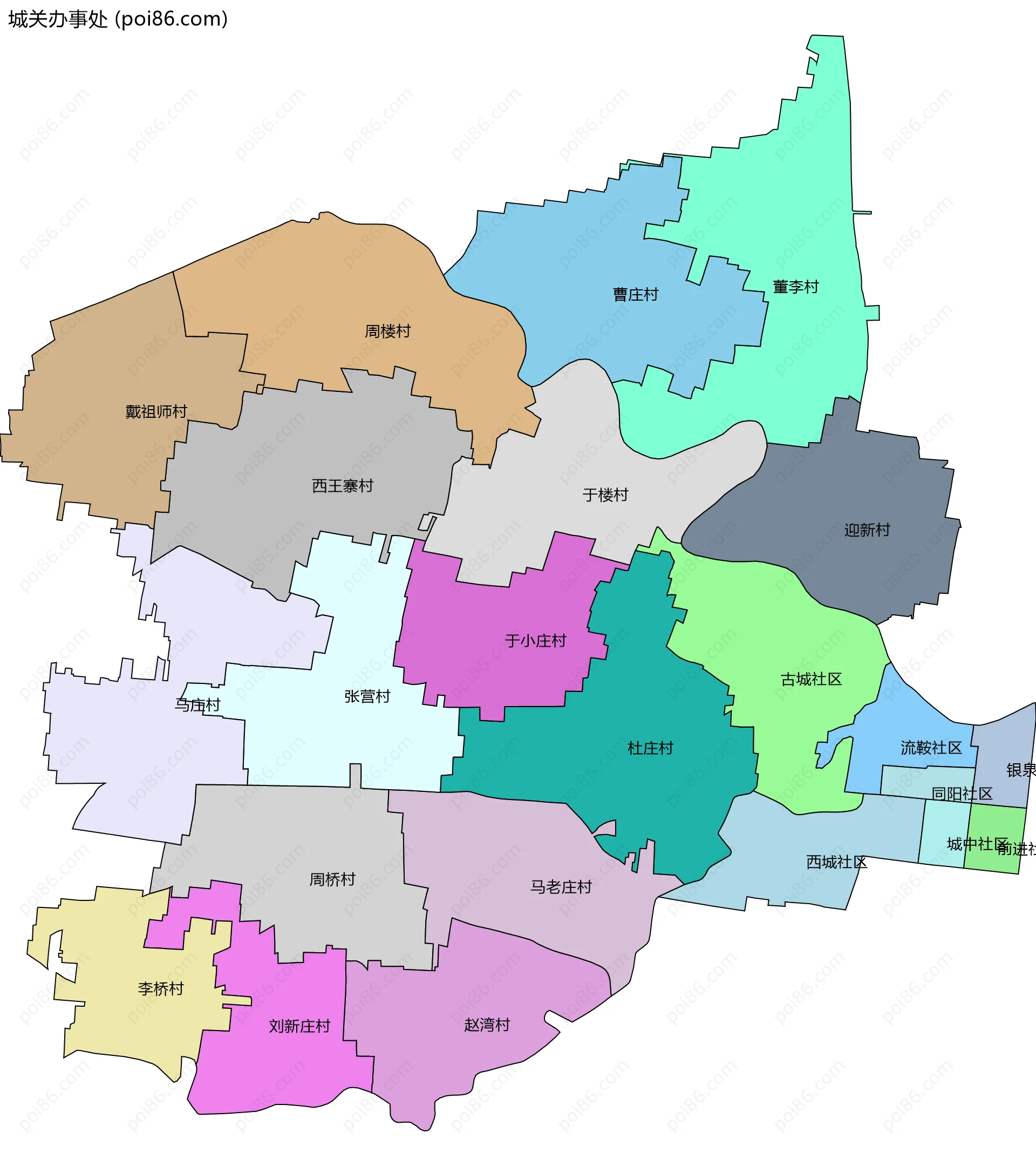 城关办事处边界地图(五级行政区划)